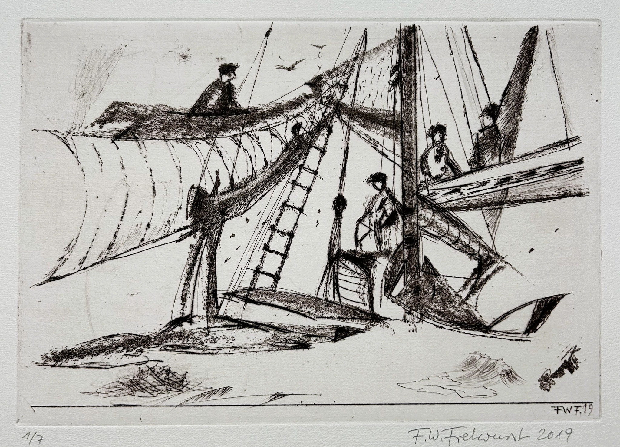 Friedrich Wilhelm Fretwurst, Segeltörn, 2019, Kaltnadelradierung - 2019