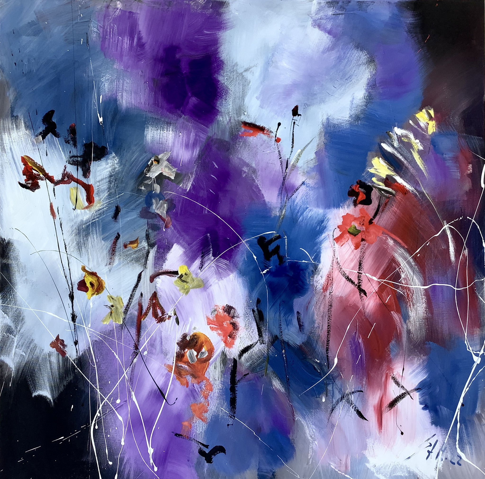 "flowers flowers IV", 100cm x 100cm, Acryl On Canvas, Stefan Miteff 2022