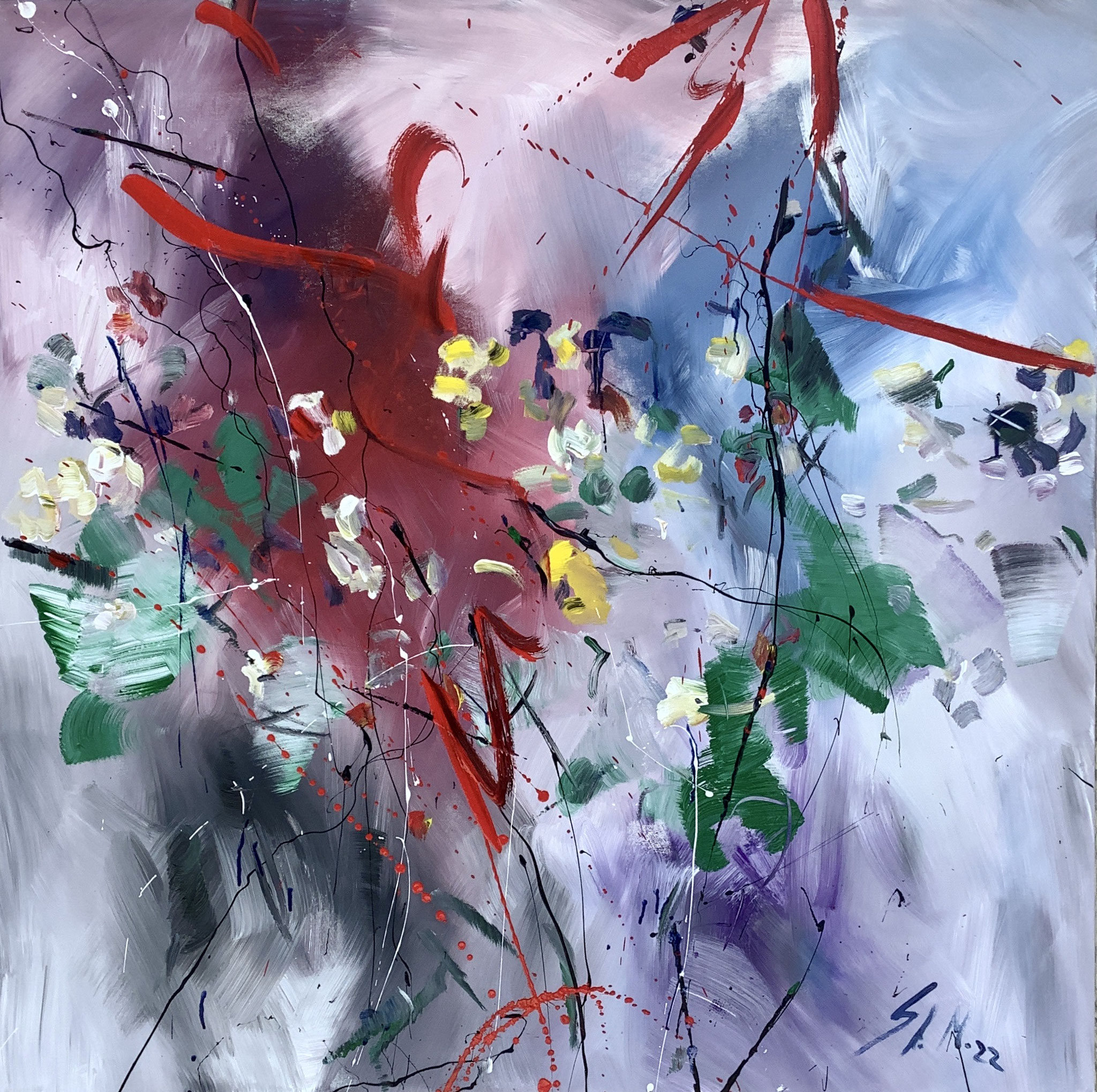 "flowers flowers III, 100cm x 100cm, Acryl On Canvas, Stefan Miteff 2022