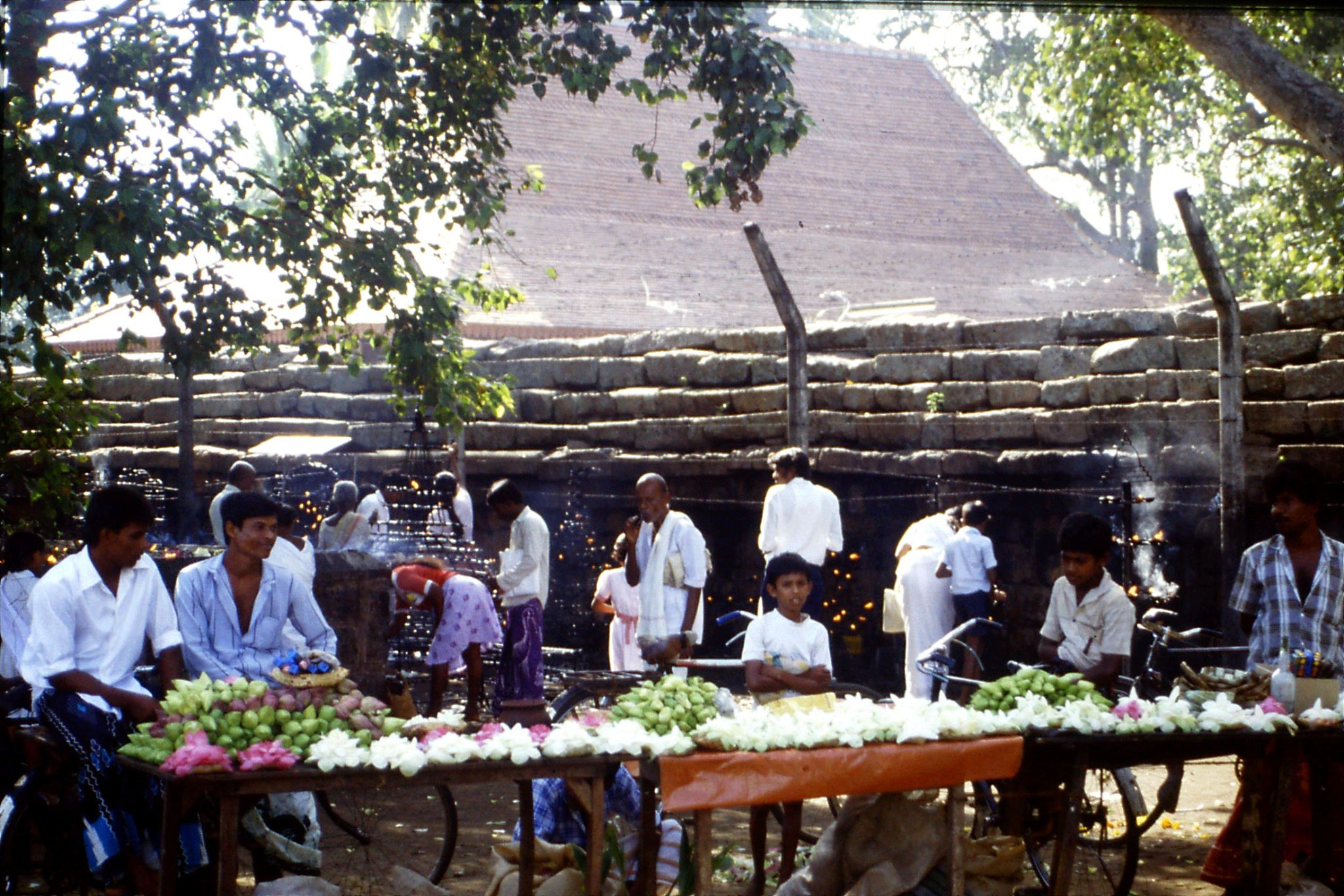 103/8: 9/2/1990 Anuradhapura sale of lotus blossoms, incense lamps behind