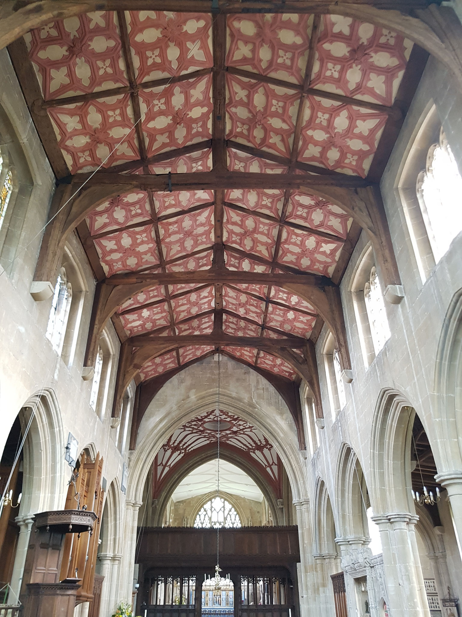 Coloured quatrefoil panels of nave c. 1663