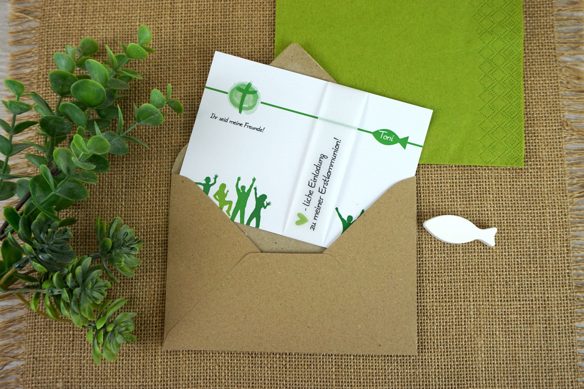Einladungskarte "Ihr seid meine Freunde"- mit Briefkuvert Kraftpapier