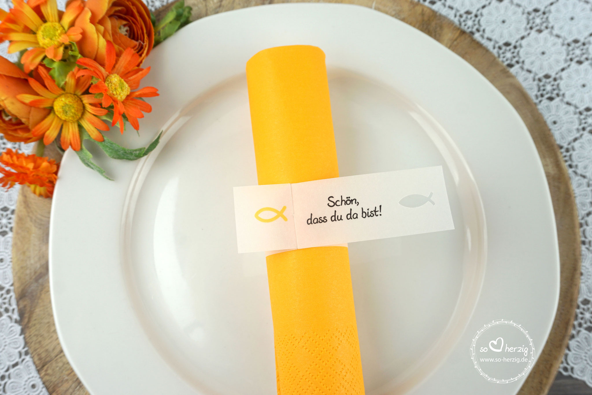 Serviettenring Design Fisch Silhouette, Farbe Gelb, Randabschluss Fisch