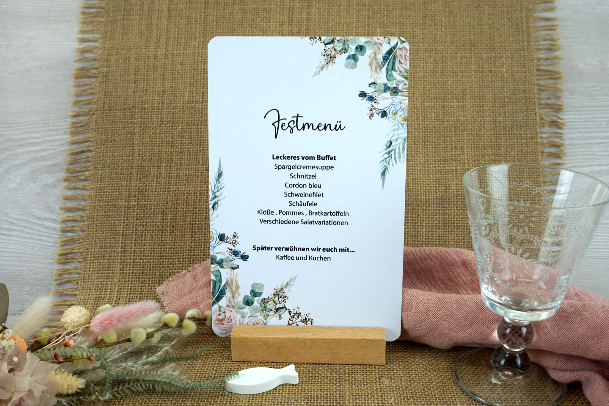 Menükarte/Tischaufsteller runde Ecken - Design Boho