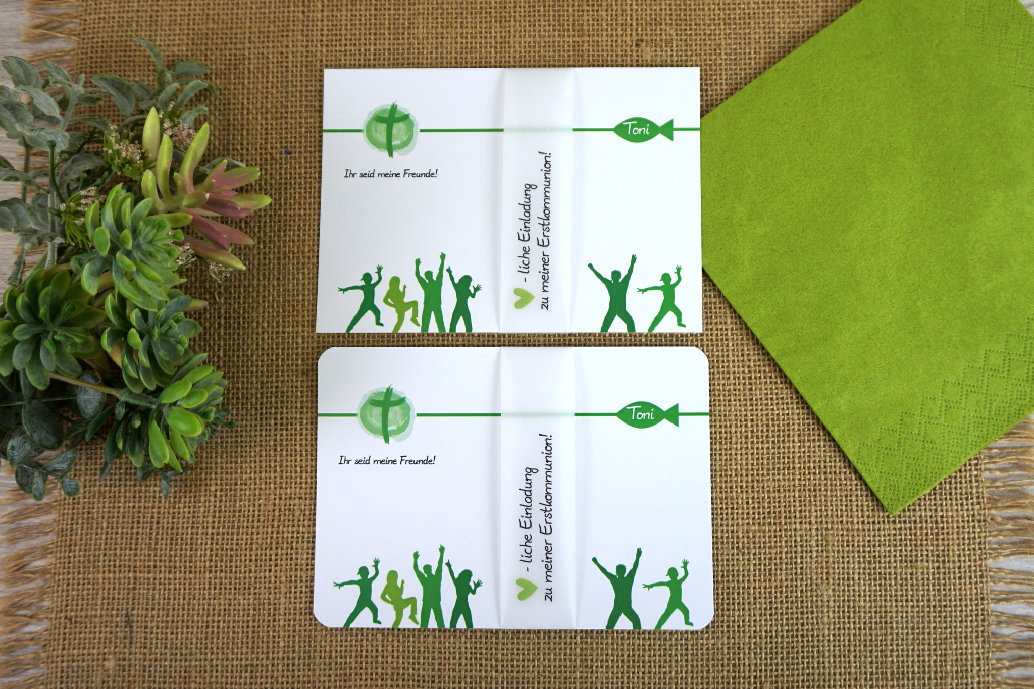Einladungskarte "Ihr seid meine Freunde" mit runden Ecken & klassische Form - Design "Ihr seid meine Freunde!" - Grün
