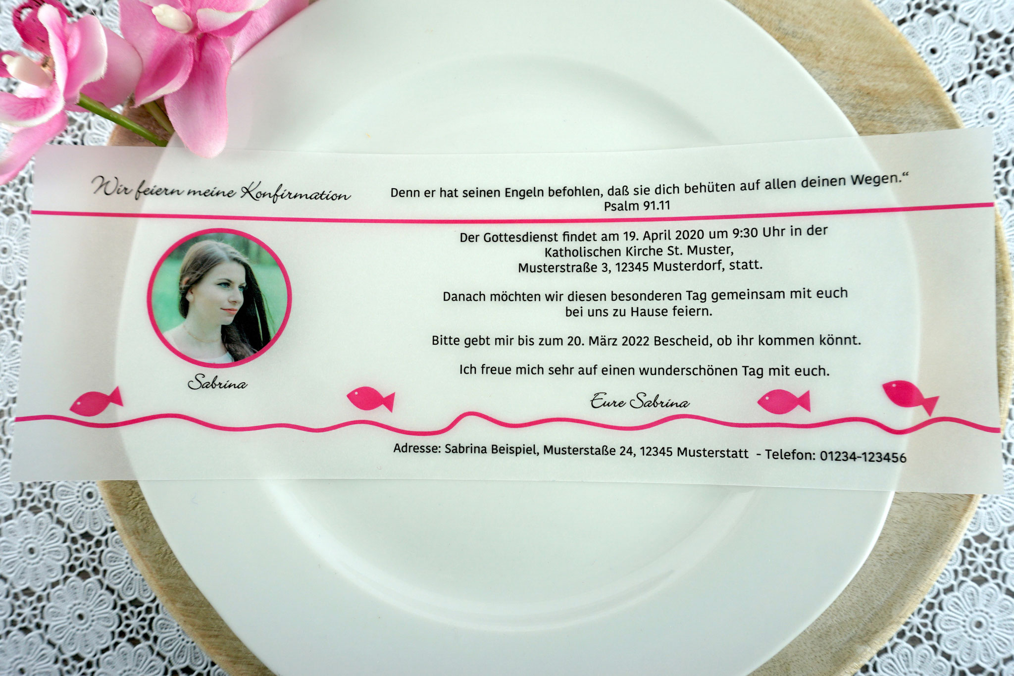 Design Fisch Pink - mit Bild - Textbeispiel