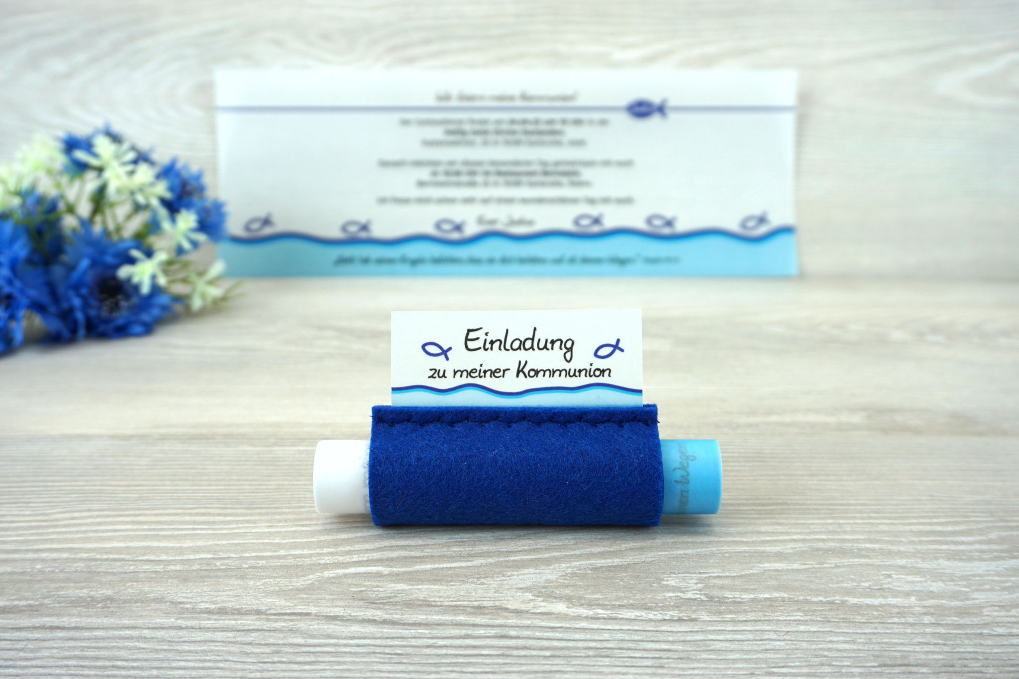 Design Fisch Silhouette, Filz Royalblau - ohne Schleife & Bild