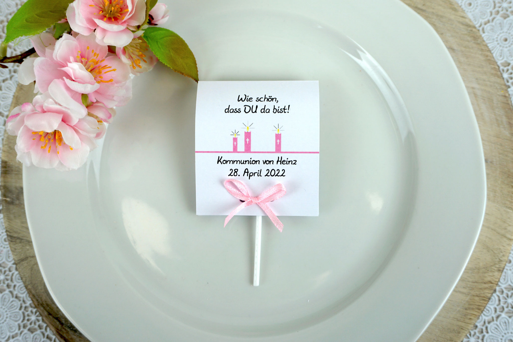 Lutscherkarte Design Kerzen Farbe Rosa