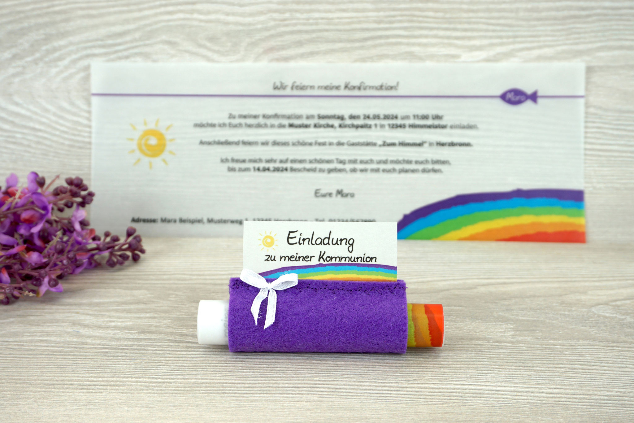Design Regenbogen Filz Lila - mit Schleife