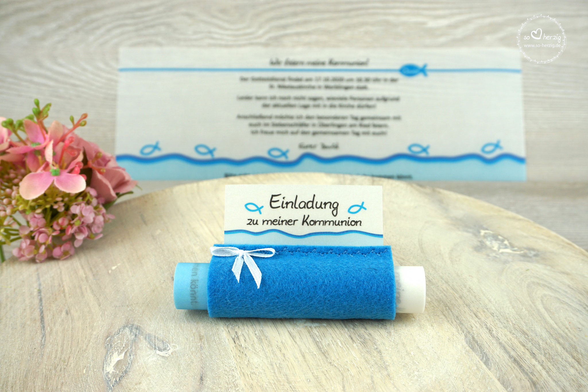 Design Fisch Silhouette Blau, Filz Blau - mit Schleife