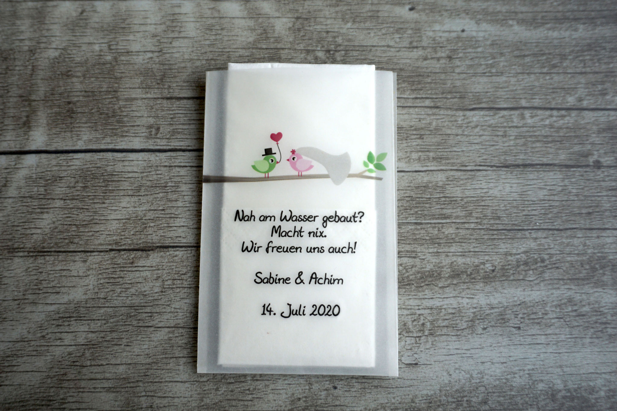 Design Hochzeitsvögel auf Ast, Farbe Rosa/Grün