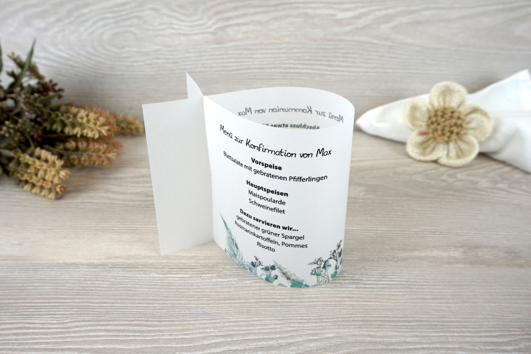 Menükarte Fischform 10,5cm, Design Boho
