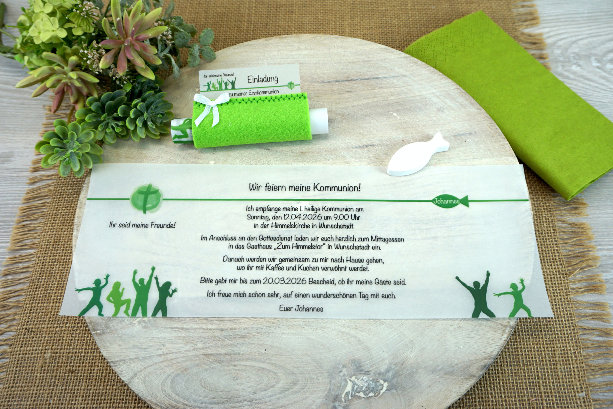 Design "Ihr seid meine Freunde!" - Filz Apfelgrün - Beispieltext