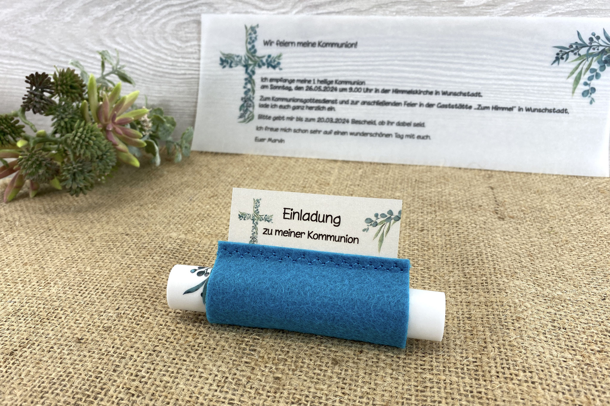 Design Eukalyptus-Kreuz - Filz Petrol - ohne Schleife