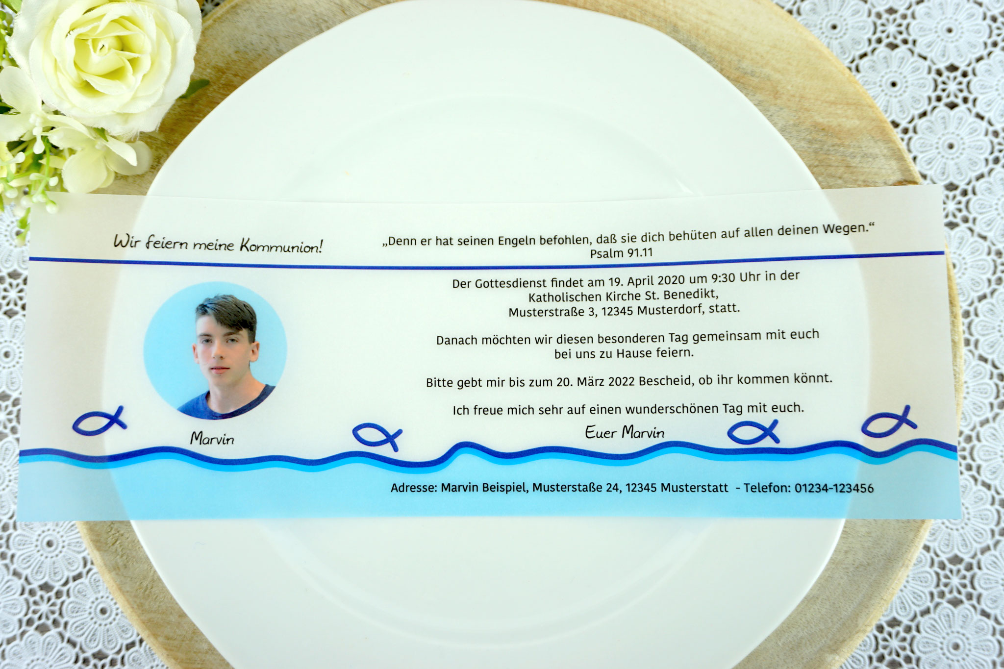 Design Fisch Silhouette, Royalblau - mit Bild - Textbeispiel