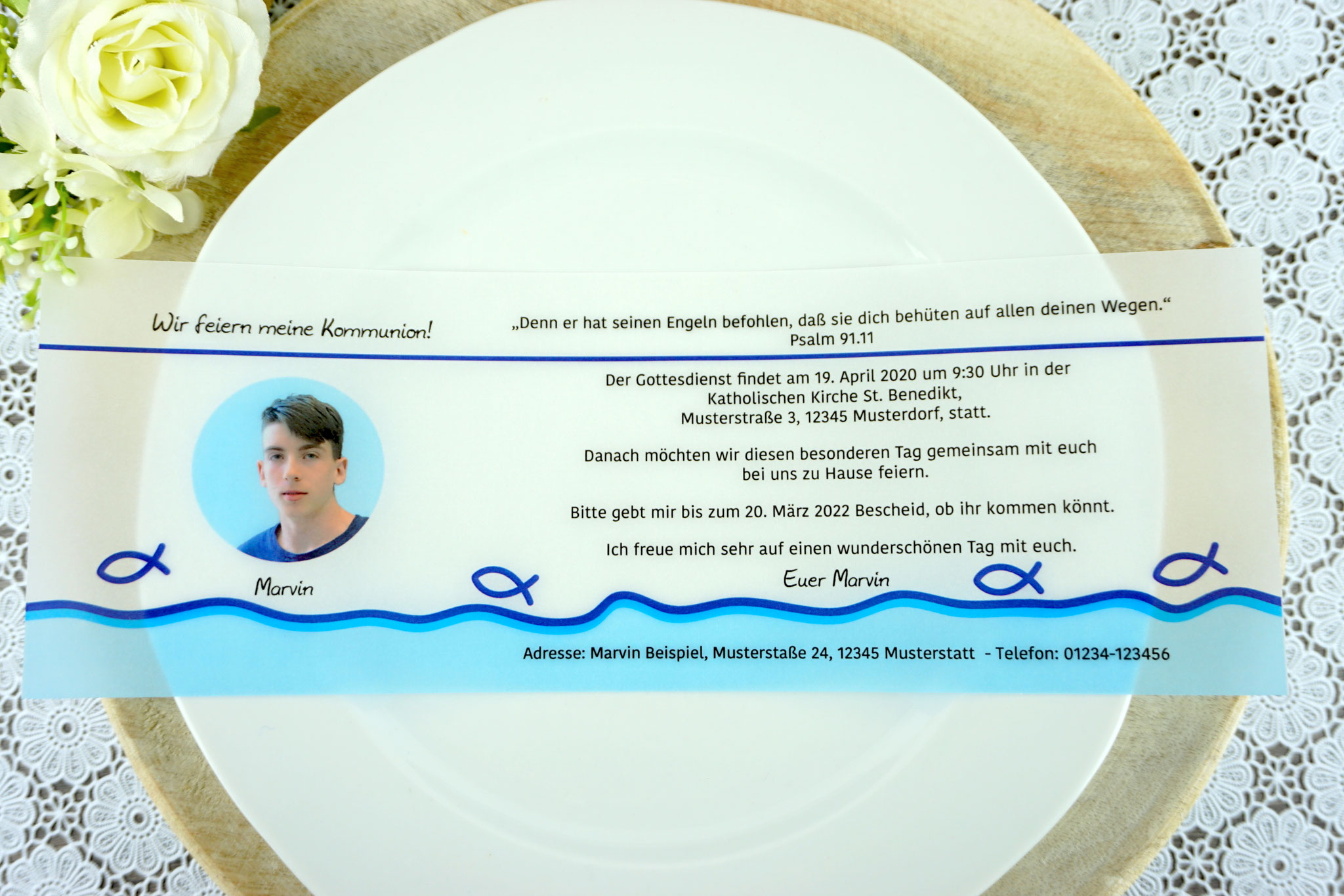 Design Fisch Silhouette, Royalblau - mit Bild - Textbeispiel