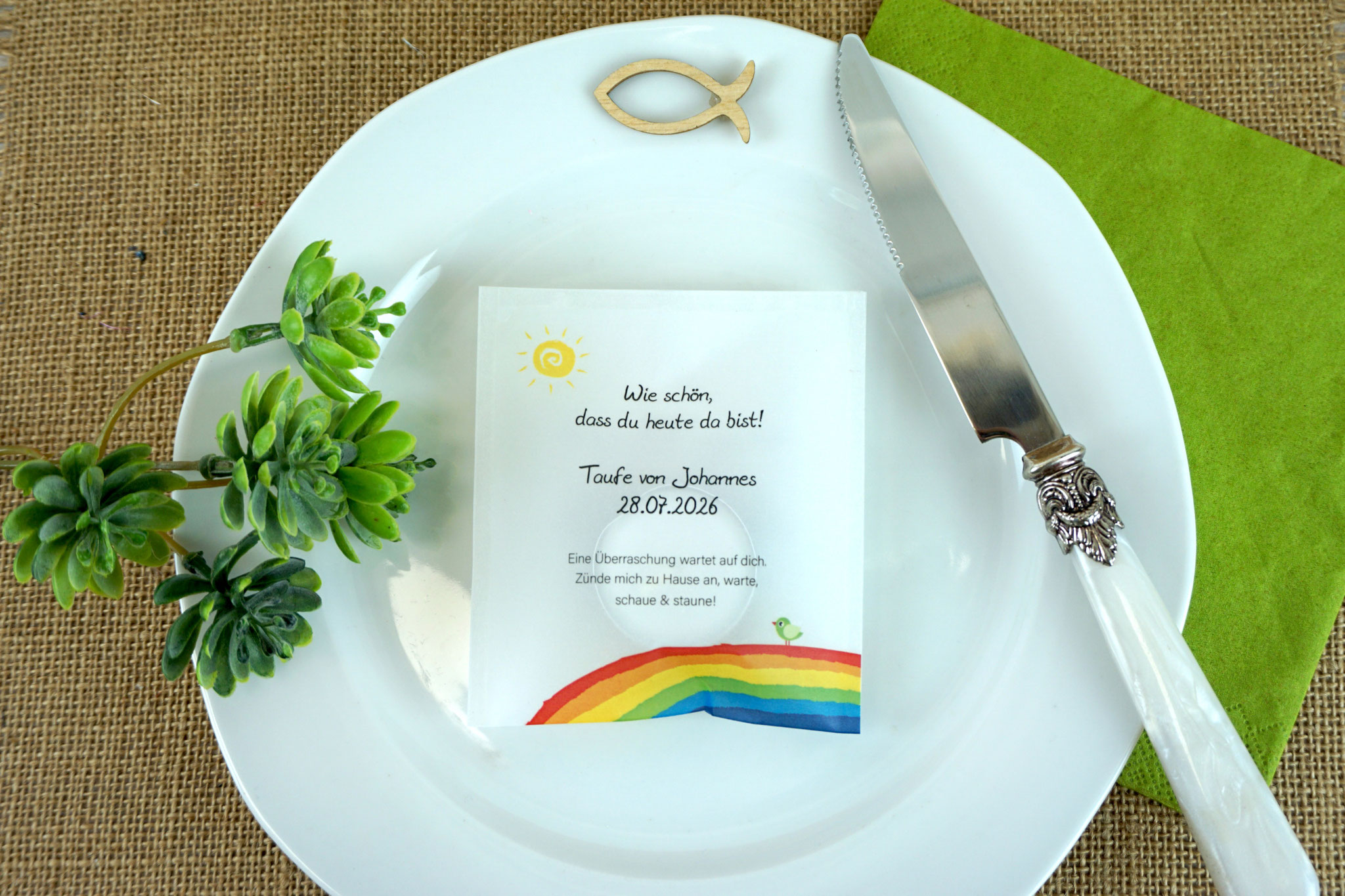 Lichtbotschaft Design "Regenbogen Rot mit Vögelchen"