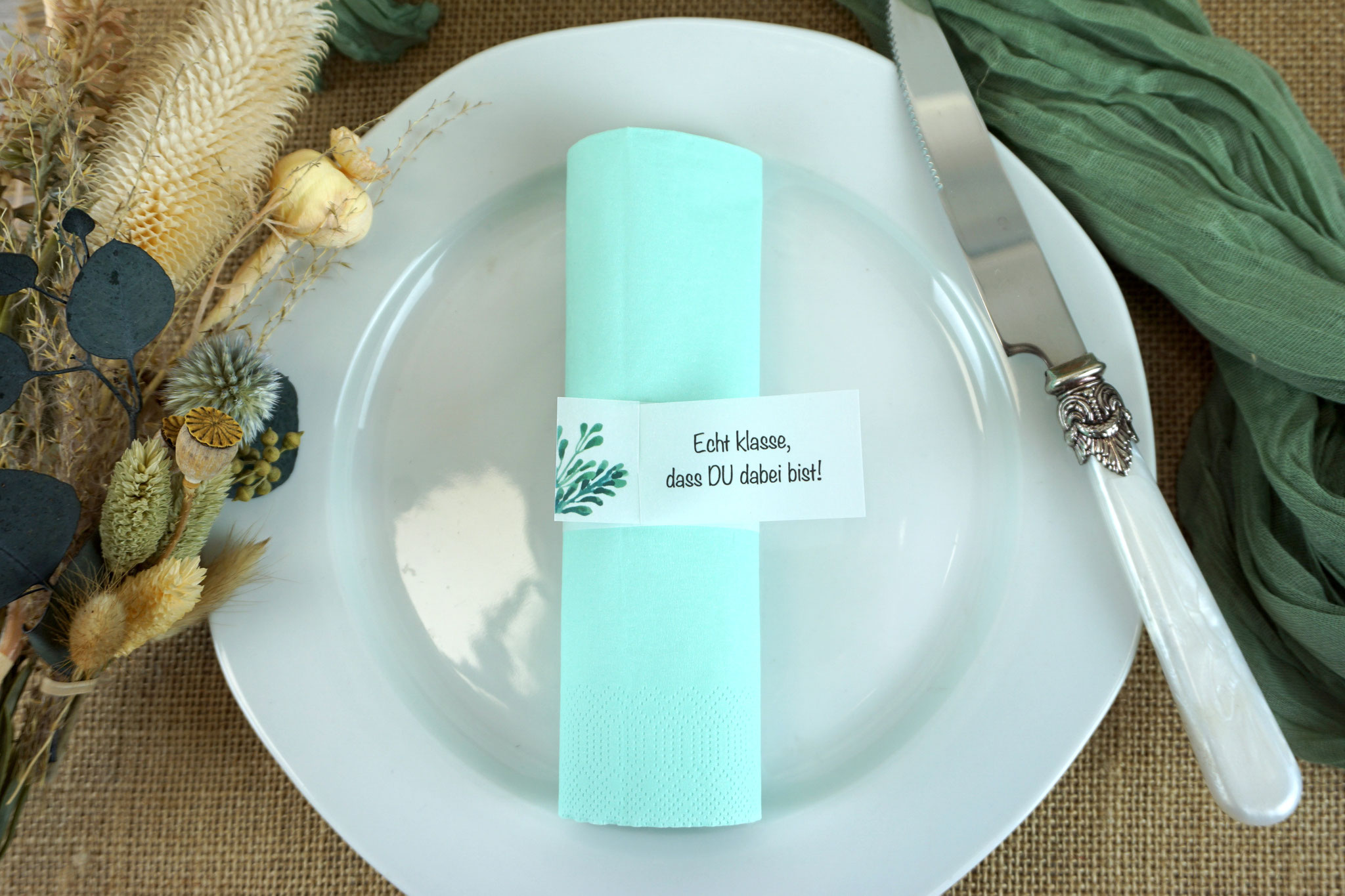 Serviettenring Design "Greenery" - gerader Abschluss