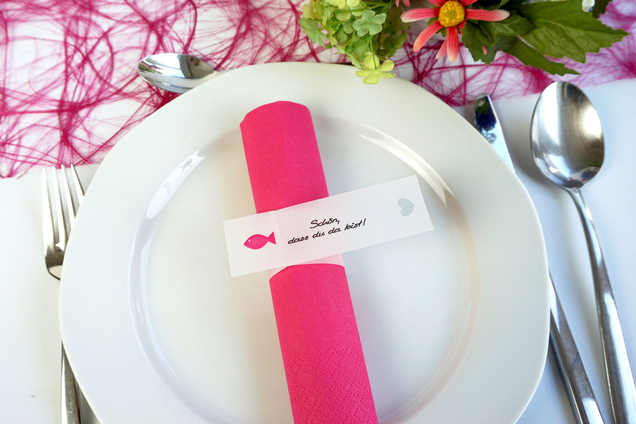 Serviettenring Design Fisch, Farbe Pink, Randabschluss Herz