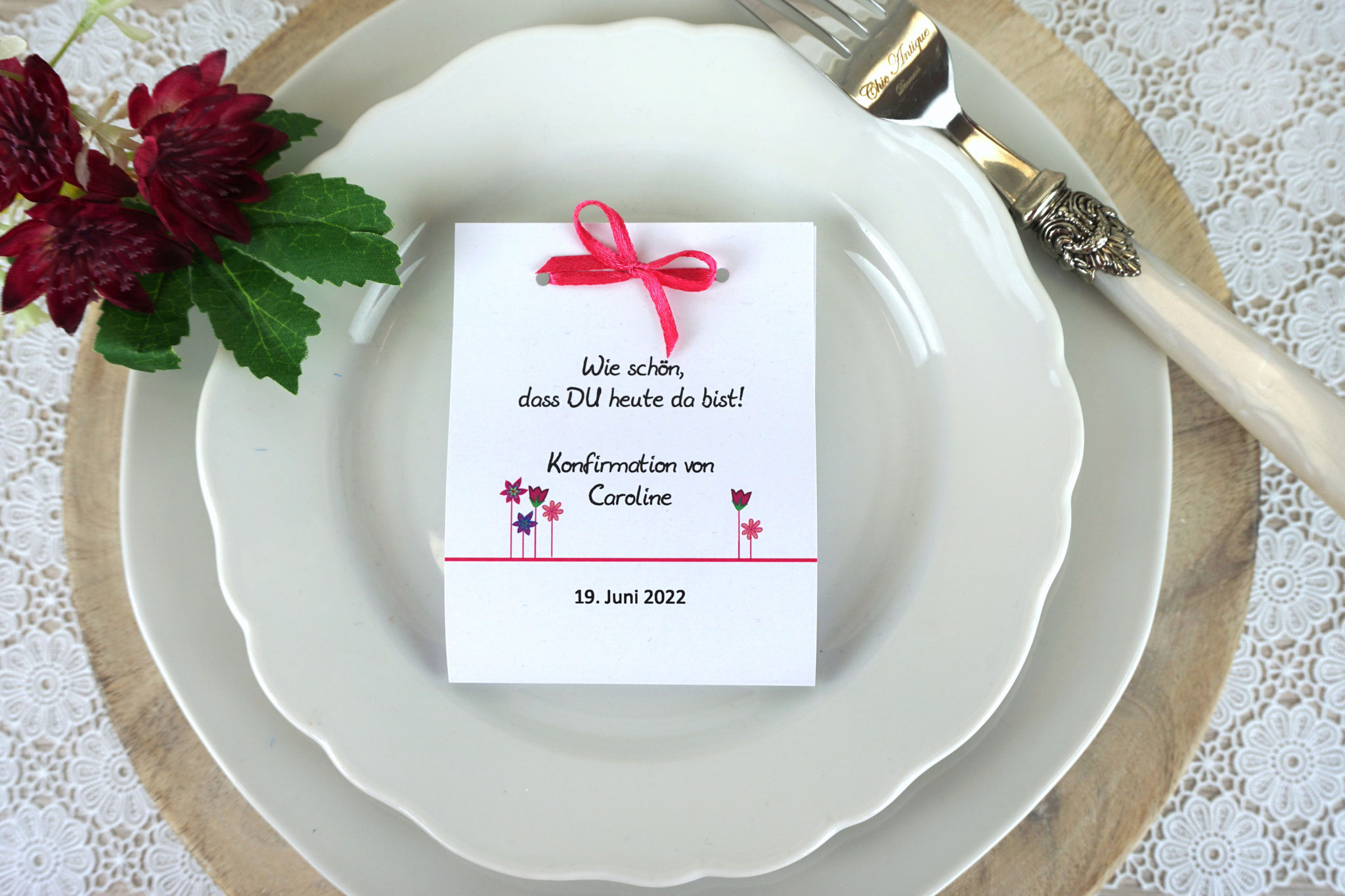 Fruchtgummikarte Design Blumenwiese Pink