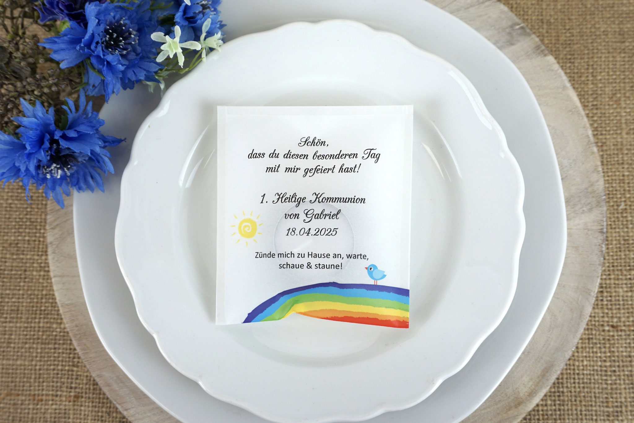 Lichtbotschaft Design: Regenbogen Blau mit Vögelchen