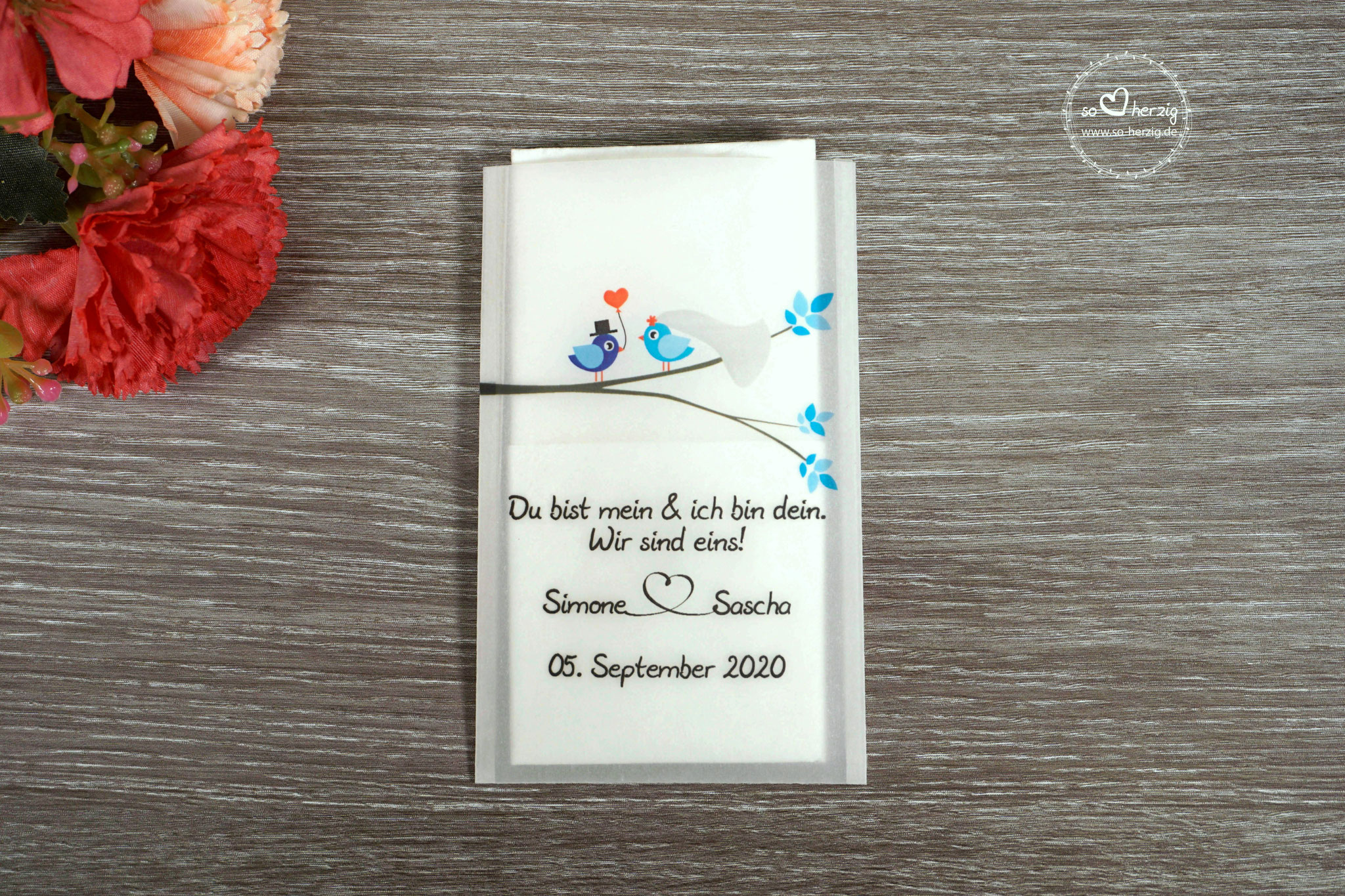 Design Hochzeitsvögel verzweigter Ast, Farbe Royalblau/Blau