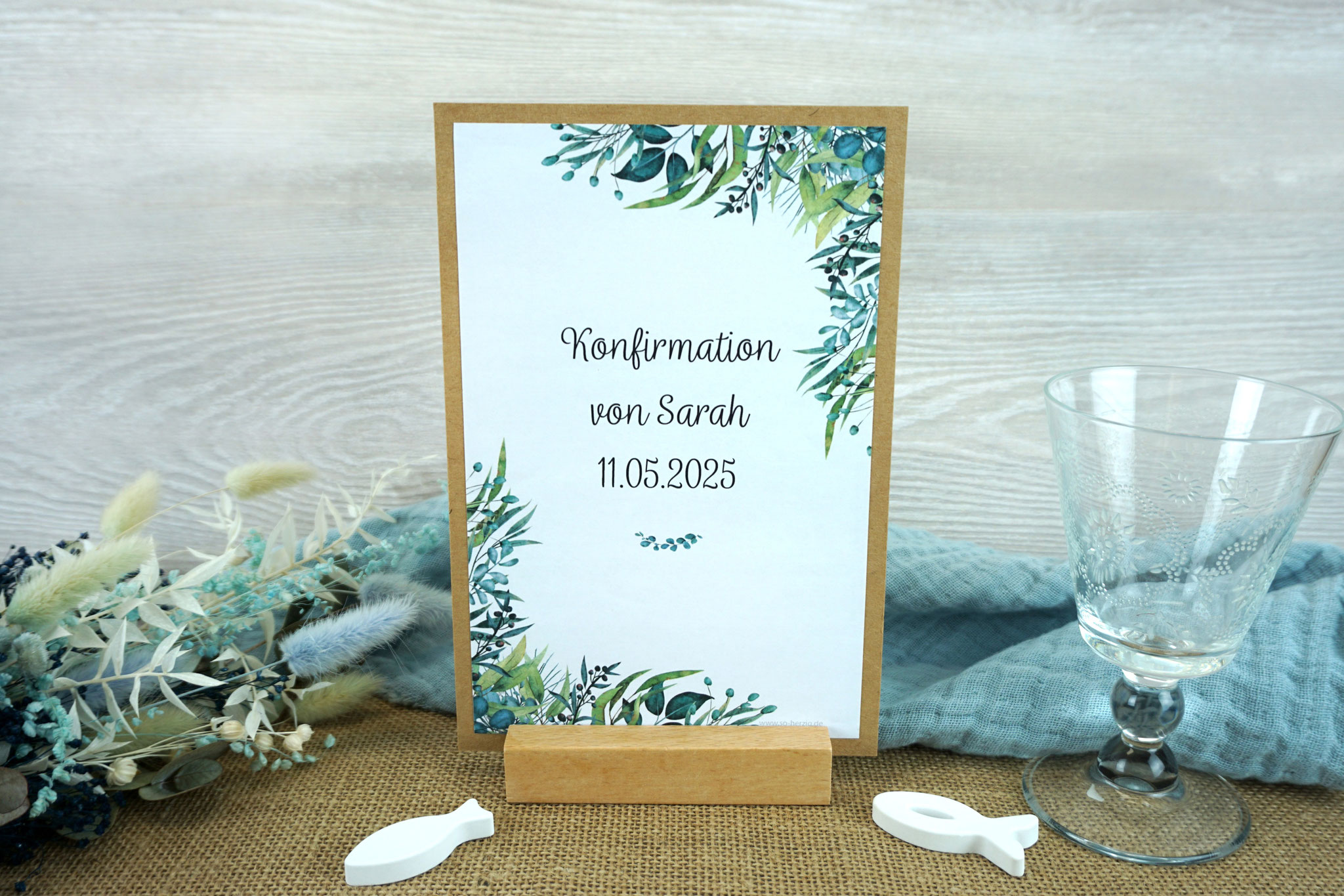 Menükarte/Tischaufsteller - Design Eukalyptus-Liebe