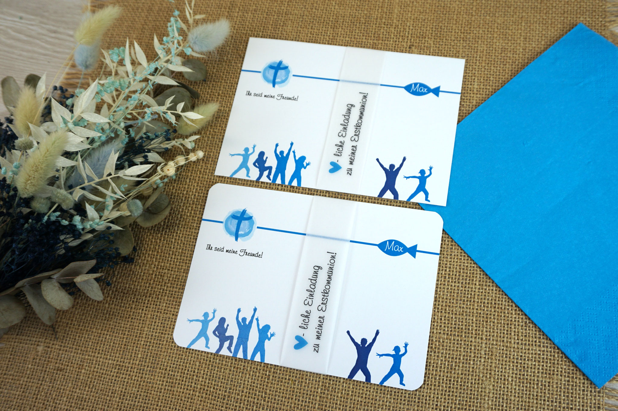 Einladungskarte "Ihr seid meine Freunde" mit runden Ecken & klassische Form - Design "Ihr seid meine Freunde!" - Blau