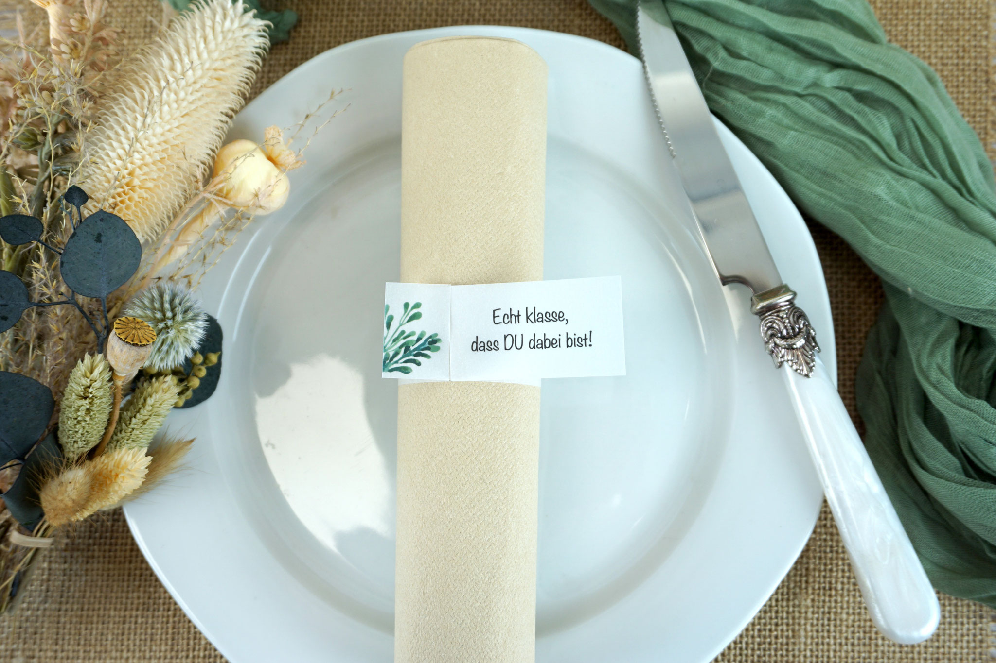 Serviettenring Design "Greenery" - gerader Abschluss