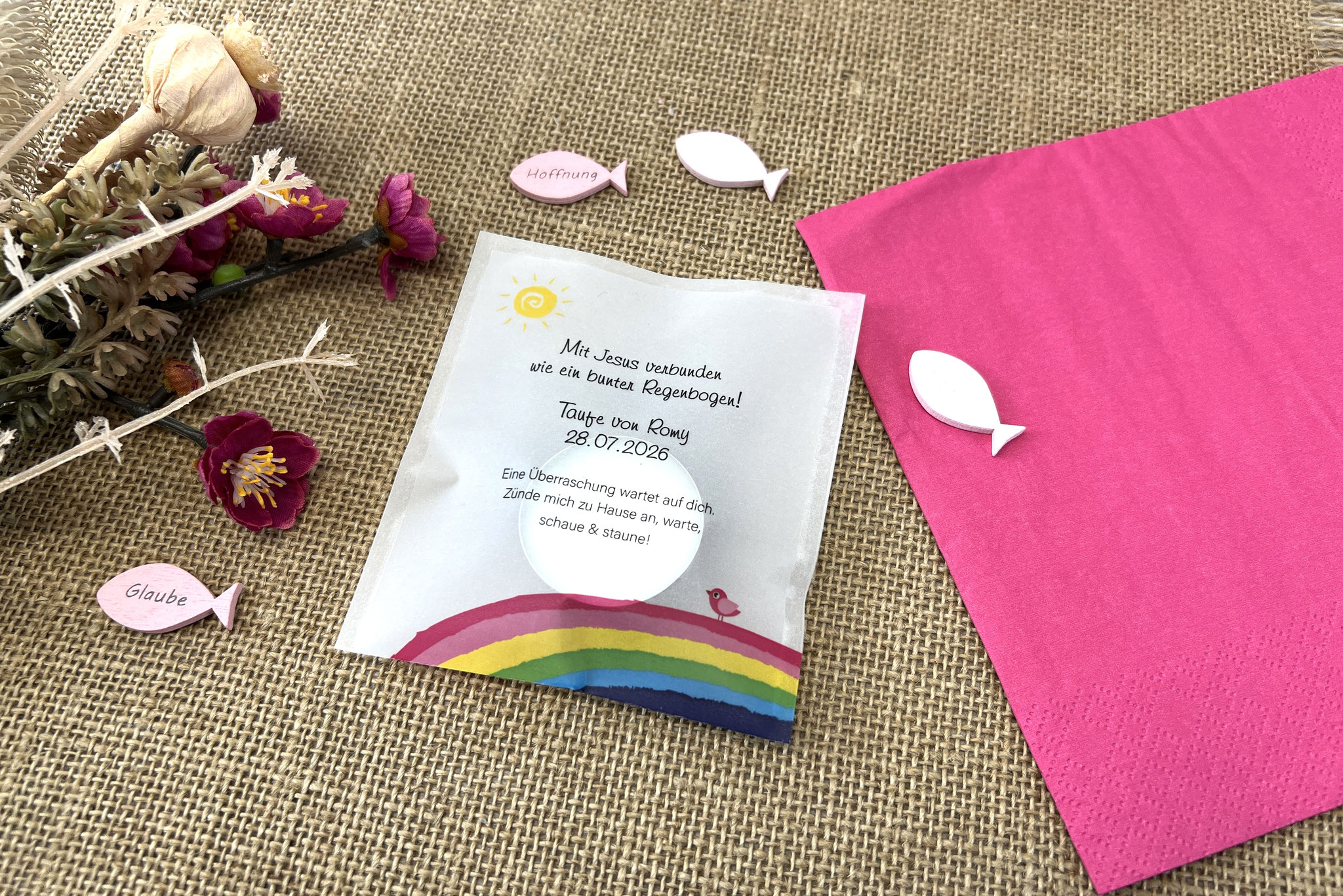 Lichtbotschaft Design "Regenbogen Pink mit Vögelchen"