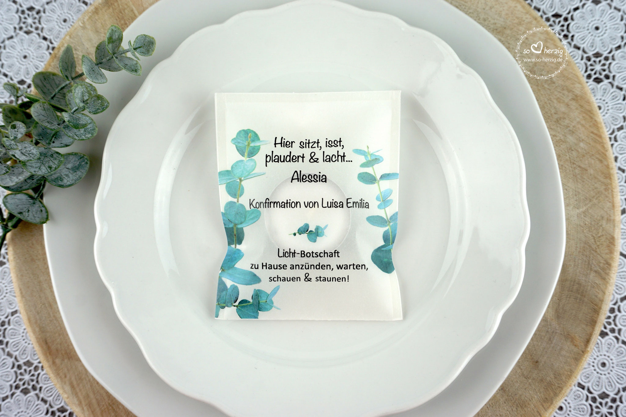 Licht-Botschaft  Design: Eukalyptus - als Platzkarte