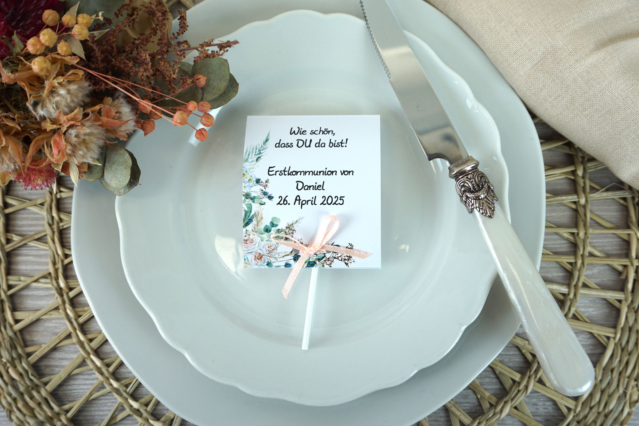 Lutscherkarte Design Boho - Satinband Apricot