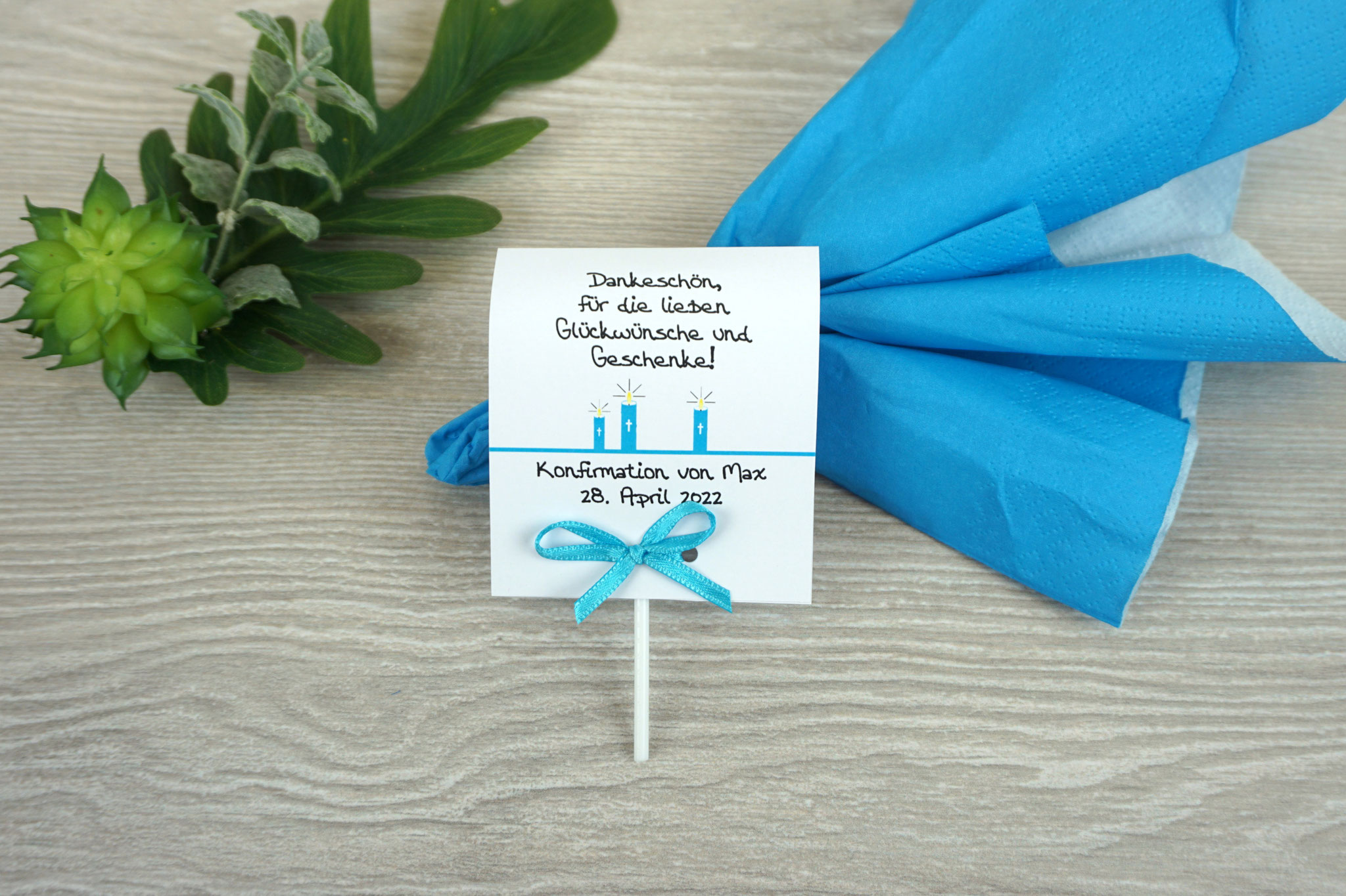 Lutscherkarte Design Kerzen Aqua
