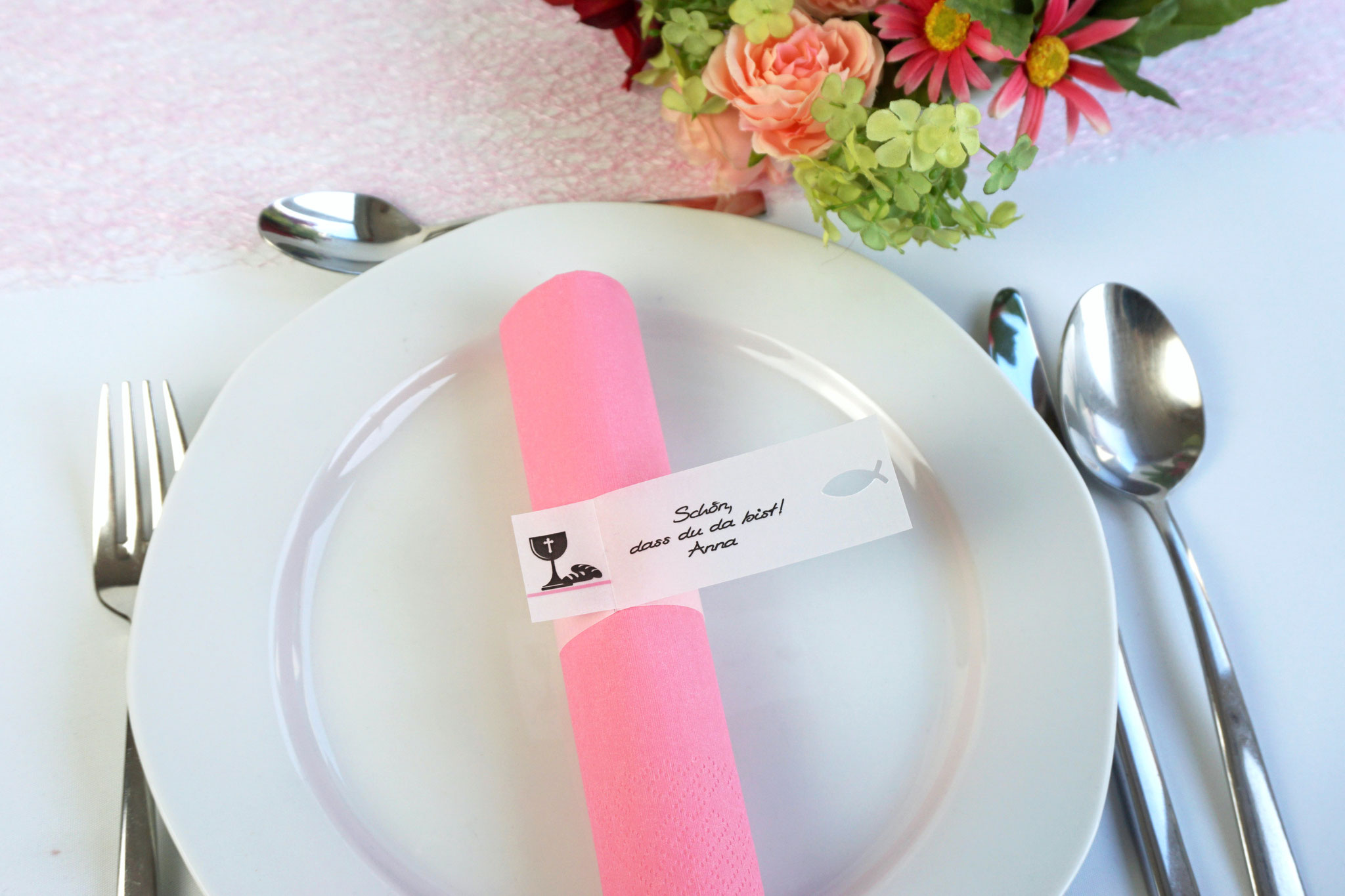 Serviettenring Design Kelch/Brot, Farbe Rosa, Randabschluss Fisch