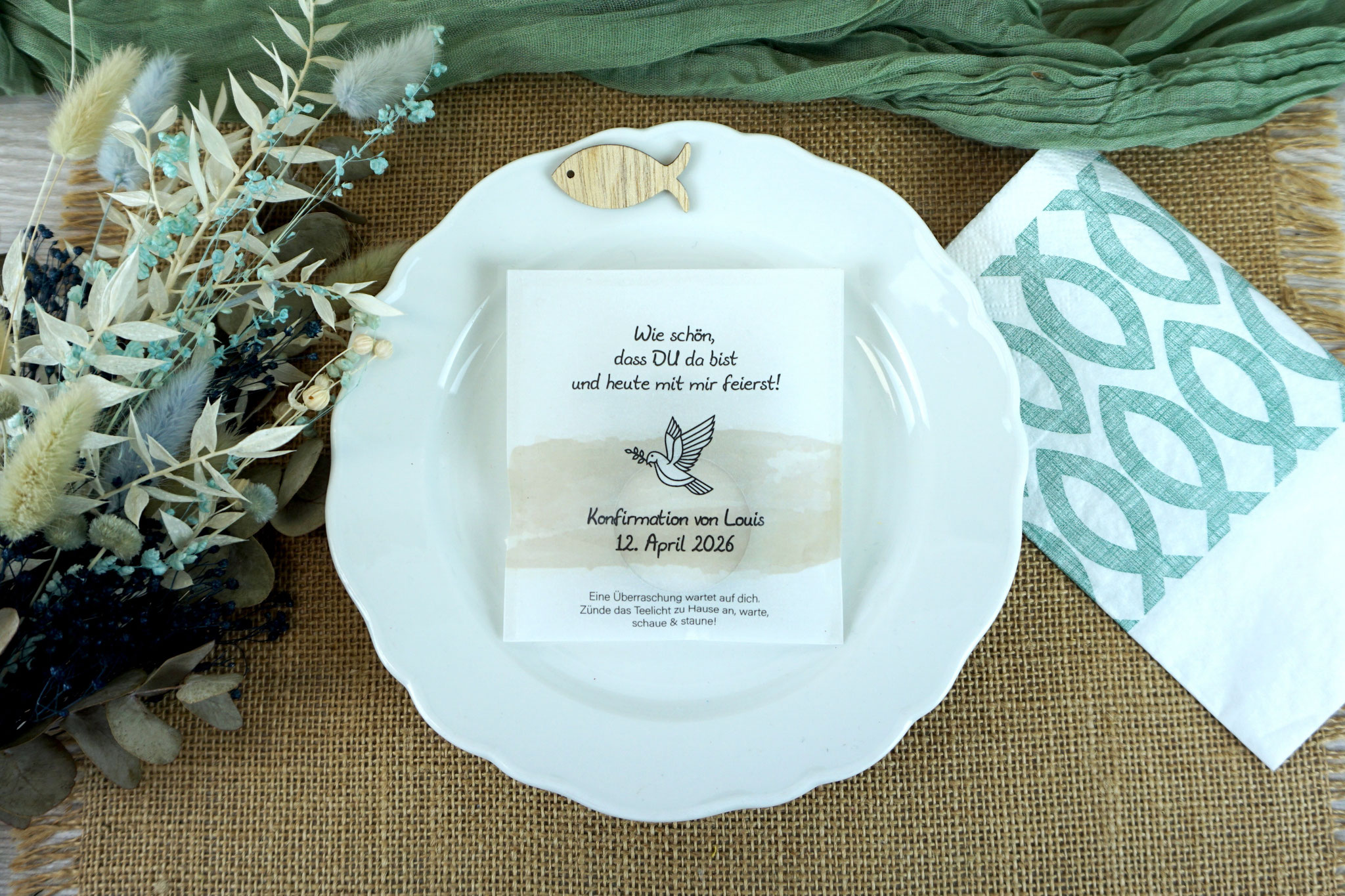 Lichtbotschaft Design: Taube/Aquarellband Beige