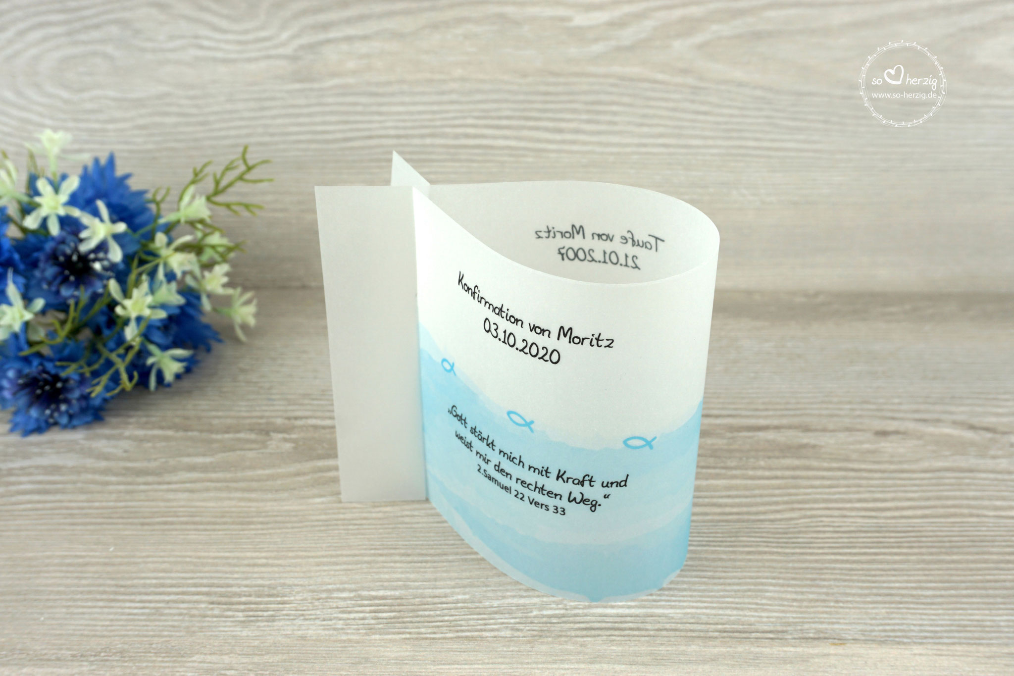 Menükarte Menükarte als Lichthülle, Design Aquarellband/Fische Hellblau - Sonderwunsch
