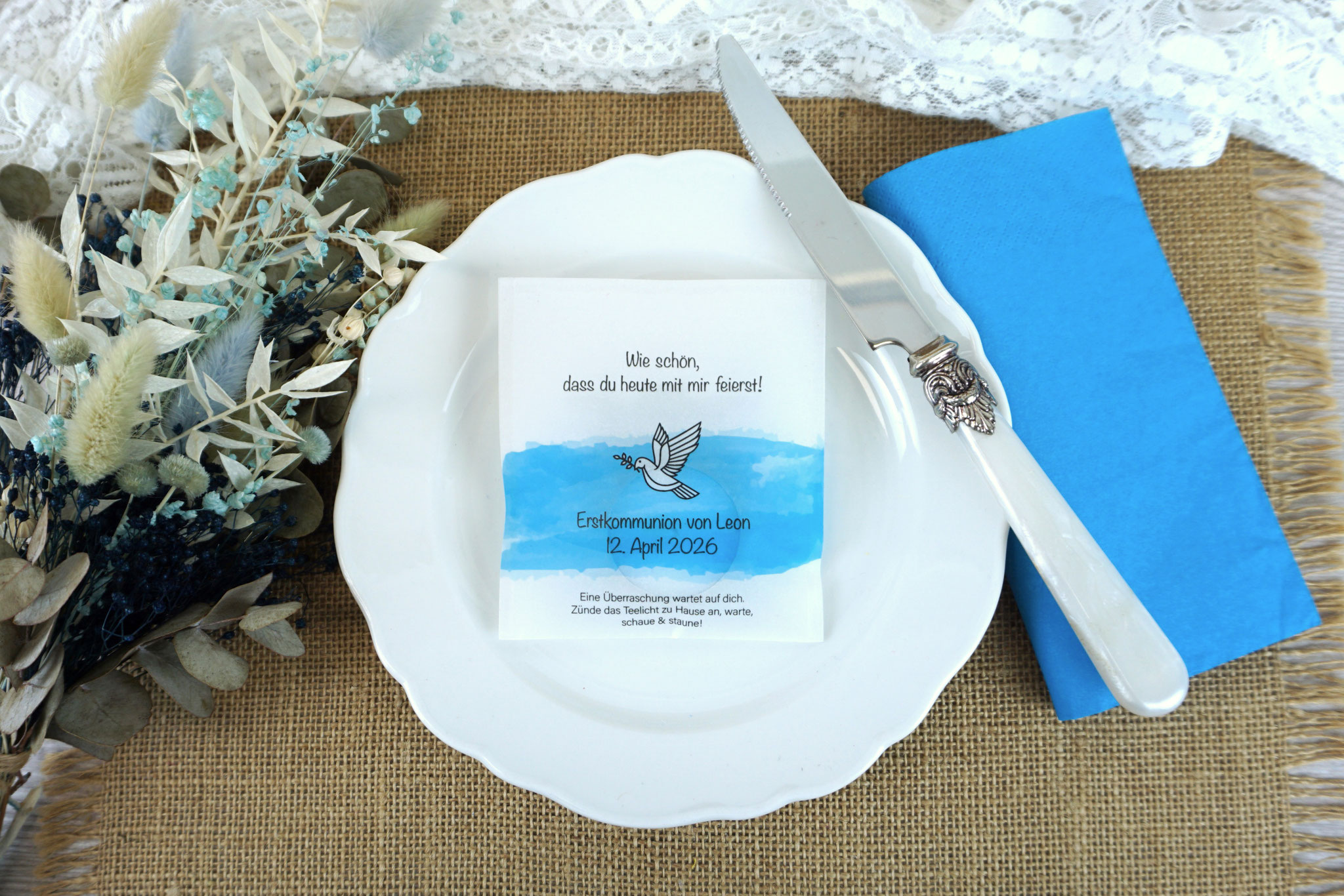 Lichtbotschaft Design: Taube/Aquarellband Blau