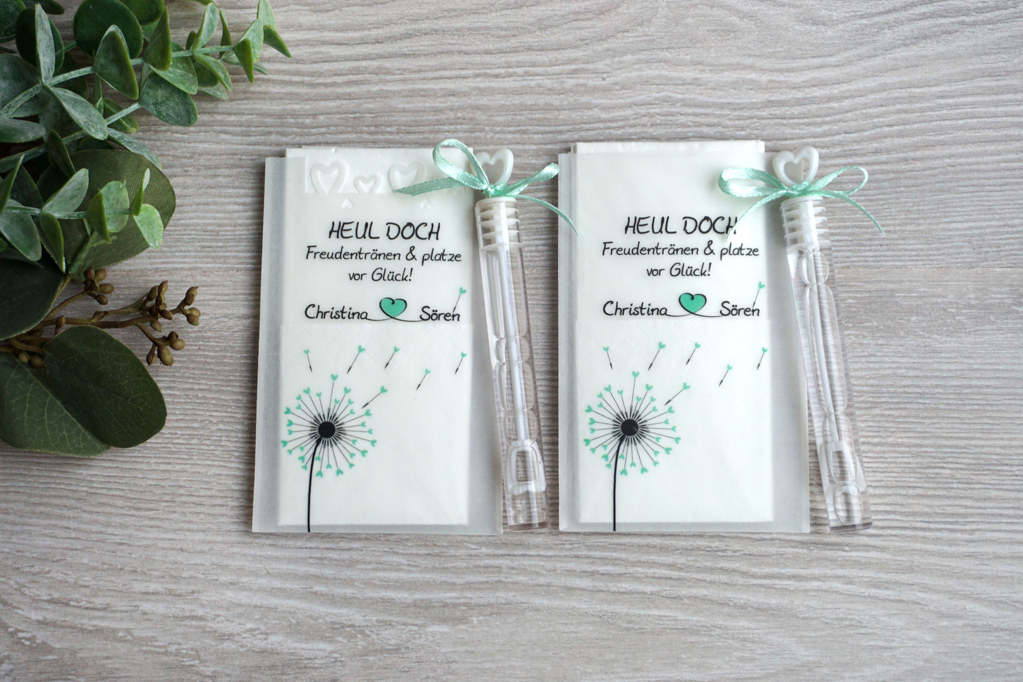 Design Pusteblume, Farbe Mint, mit und ohne ausgestanztem Herzrand