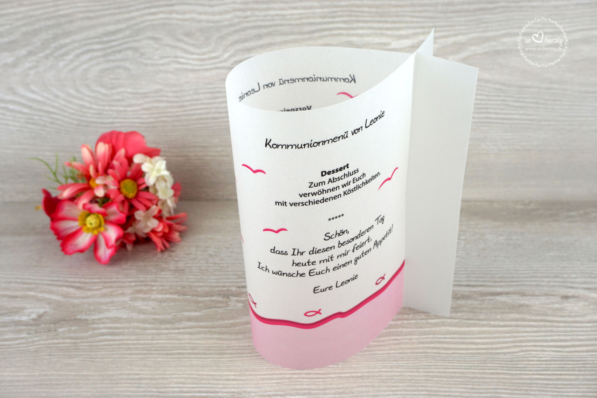 Menükarte Fischform, Design Fisch Silhouette Pink