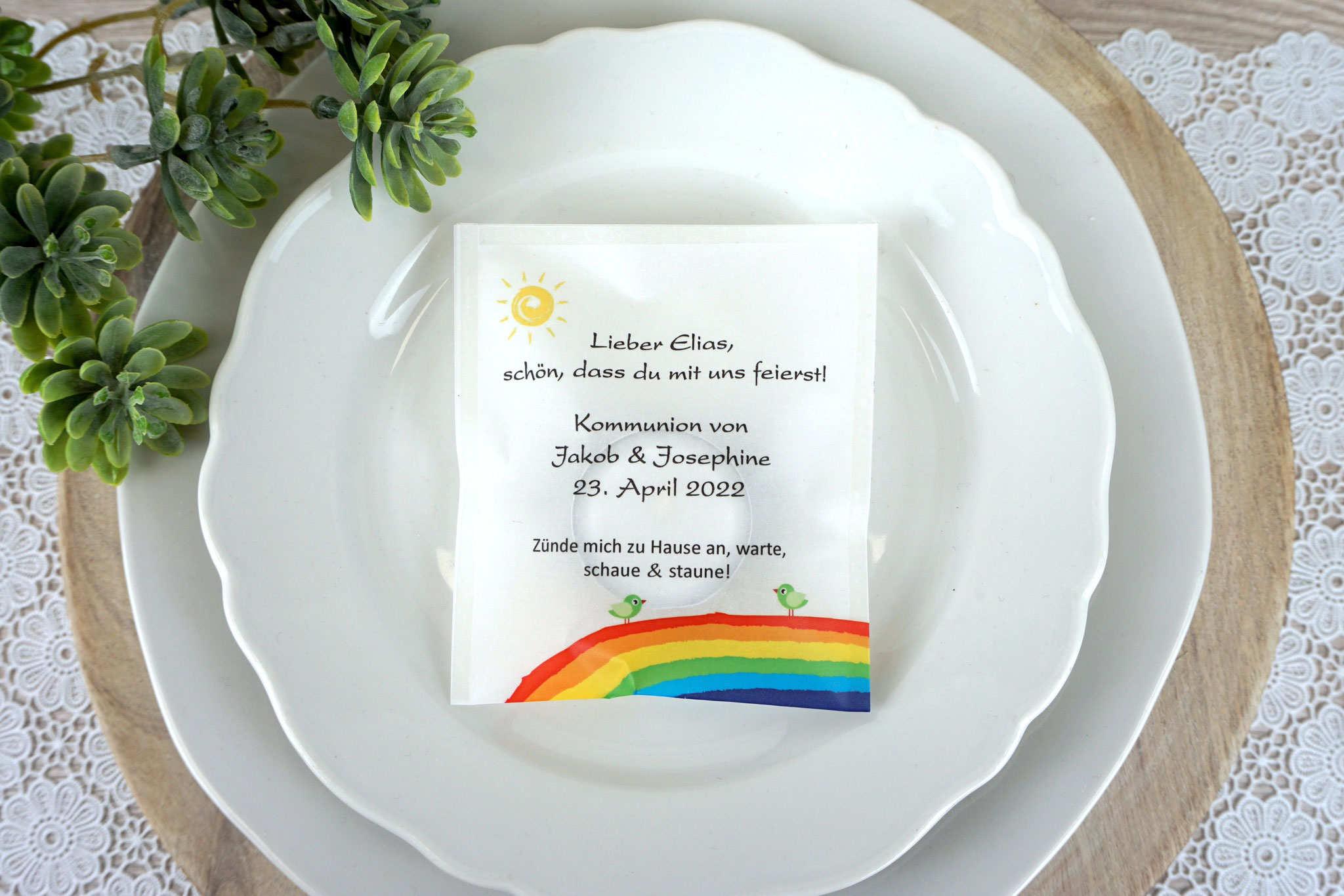 Licht-Botschaft  Design: Regenbogen Rot mit Zwillings-Vögelchen - Sonderanfertigung