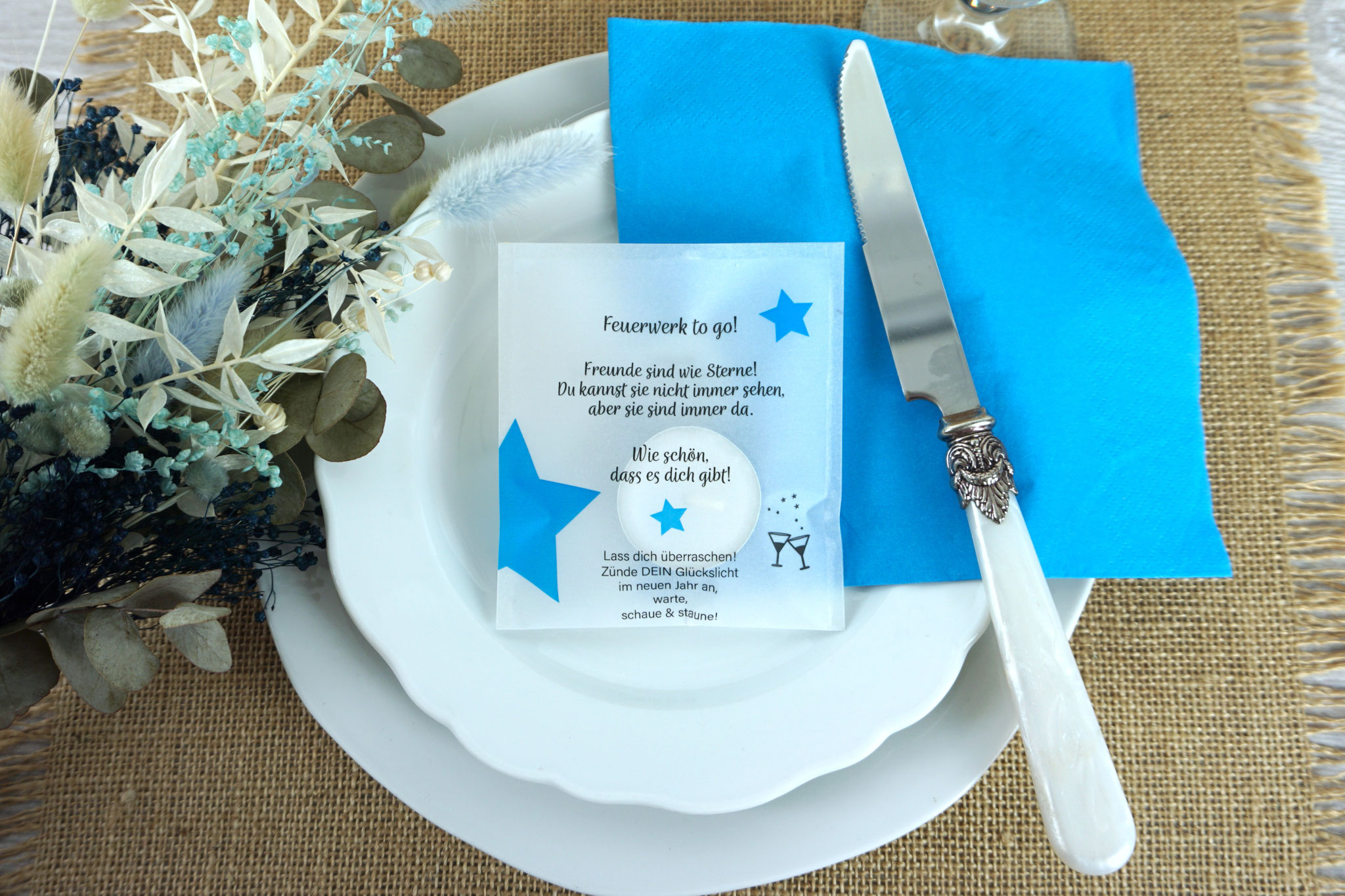Licht-Botschaft Silvester - Design Sterne Blau