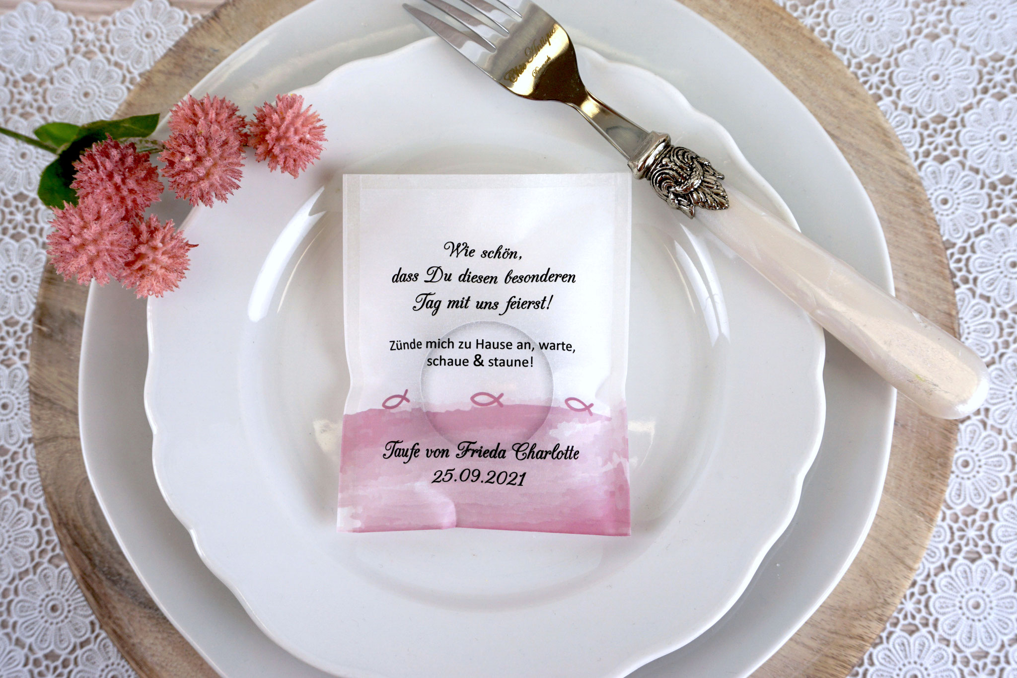 Lichtbotschaft Design "Aquarellband Fische" Beere, Schrift CAC Champagne