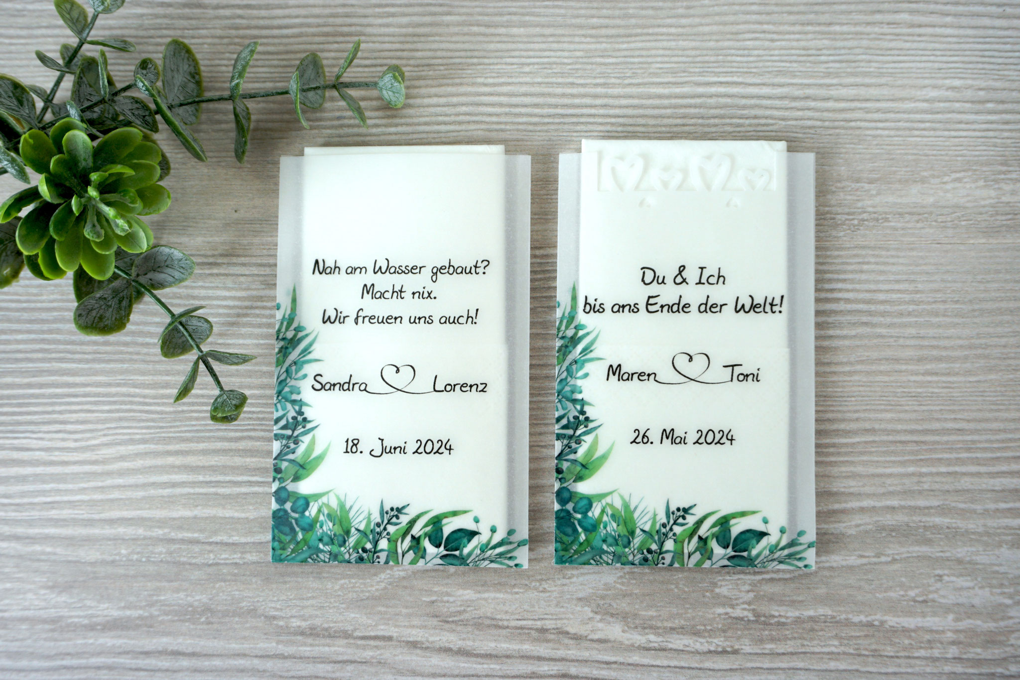 Design Eukalyptus-Liebe, mit und ohne Herzrand
