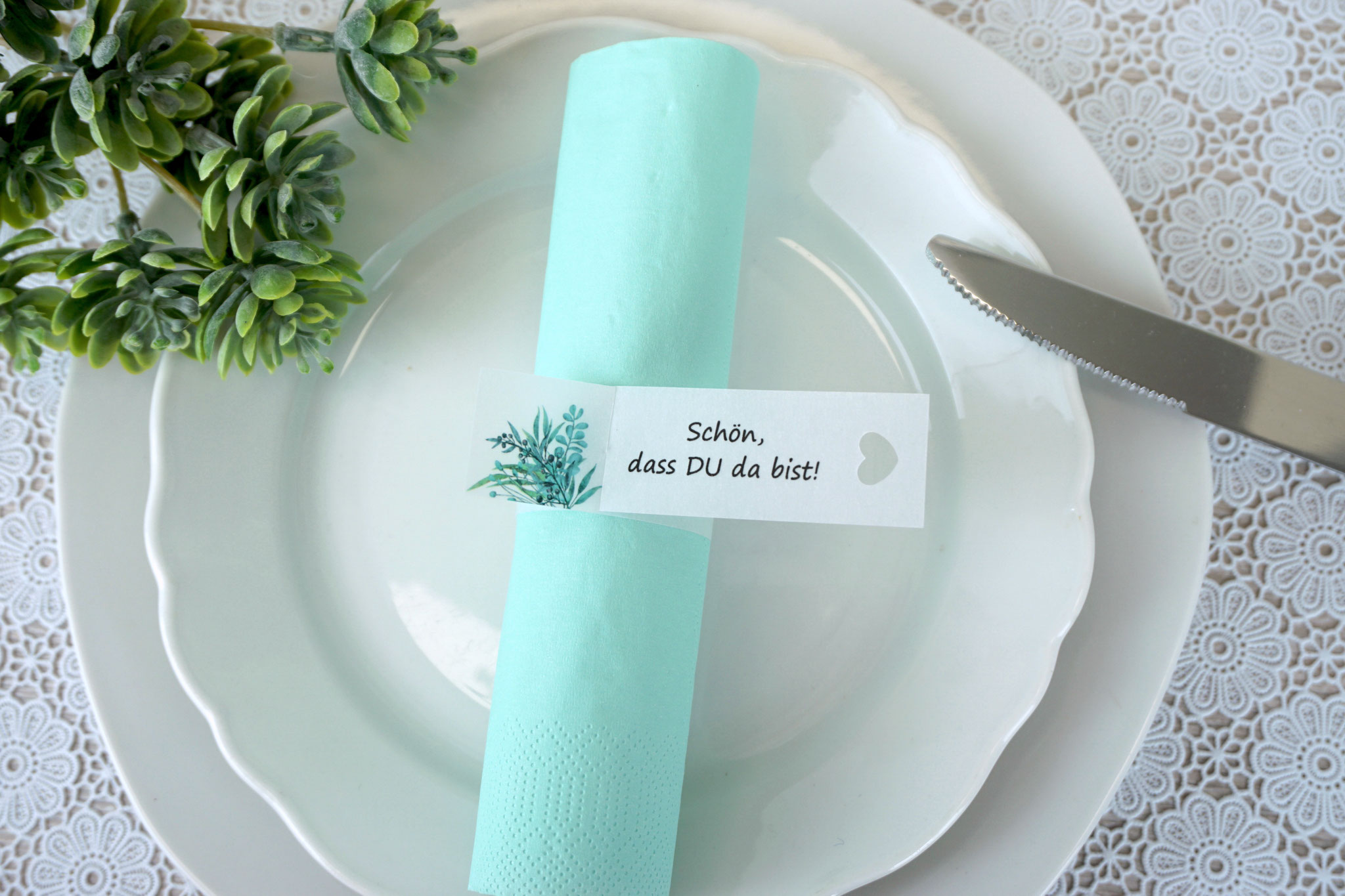 Serviettenring Design Eukalyptus-Liebe, Randabschluss Herz