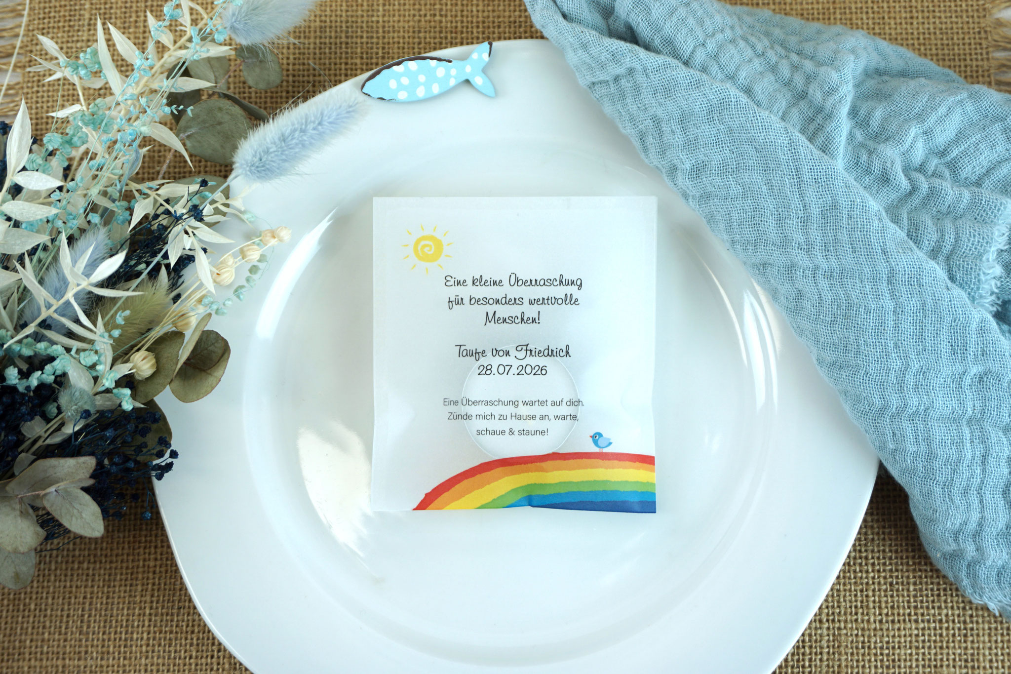 Lichtbotschaft Design "Regenbogen Rot mit Vögelchen"