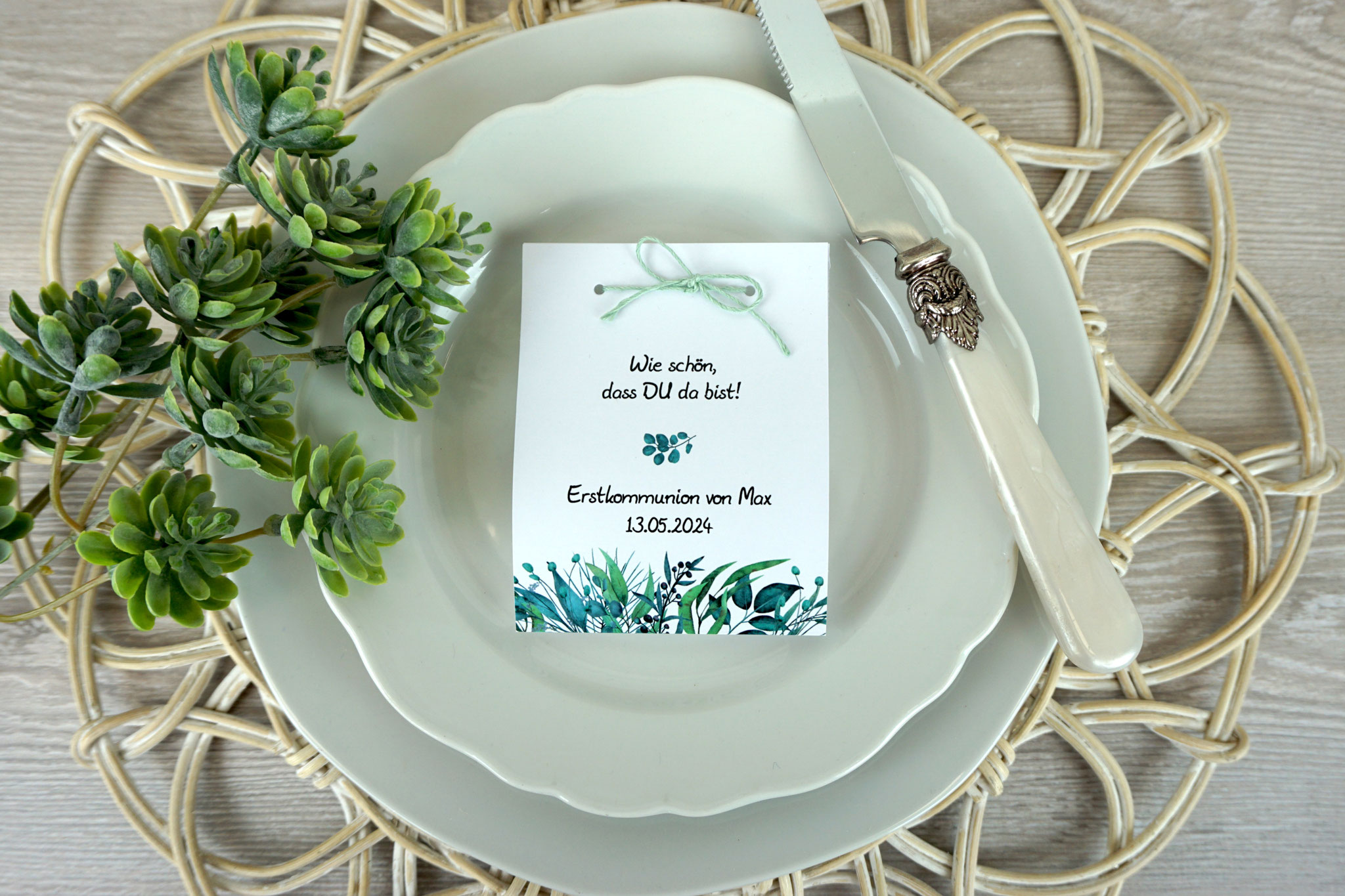 Fruchtgummikarte Design Eukalyptus-Liebe - Leinenzwirn Mint 