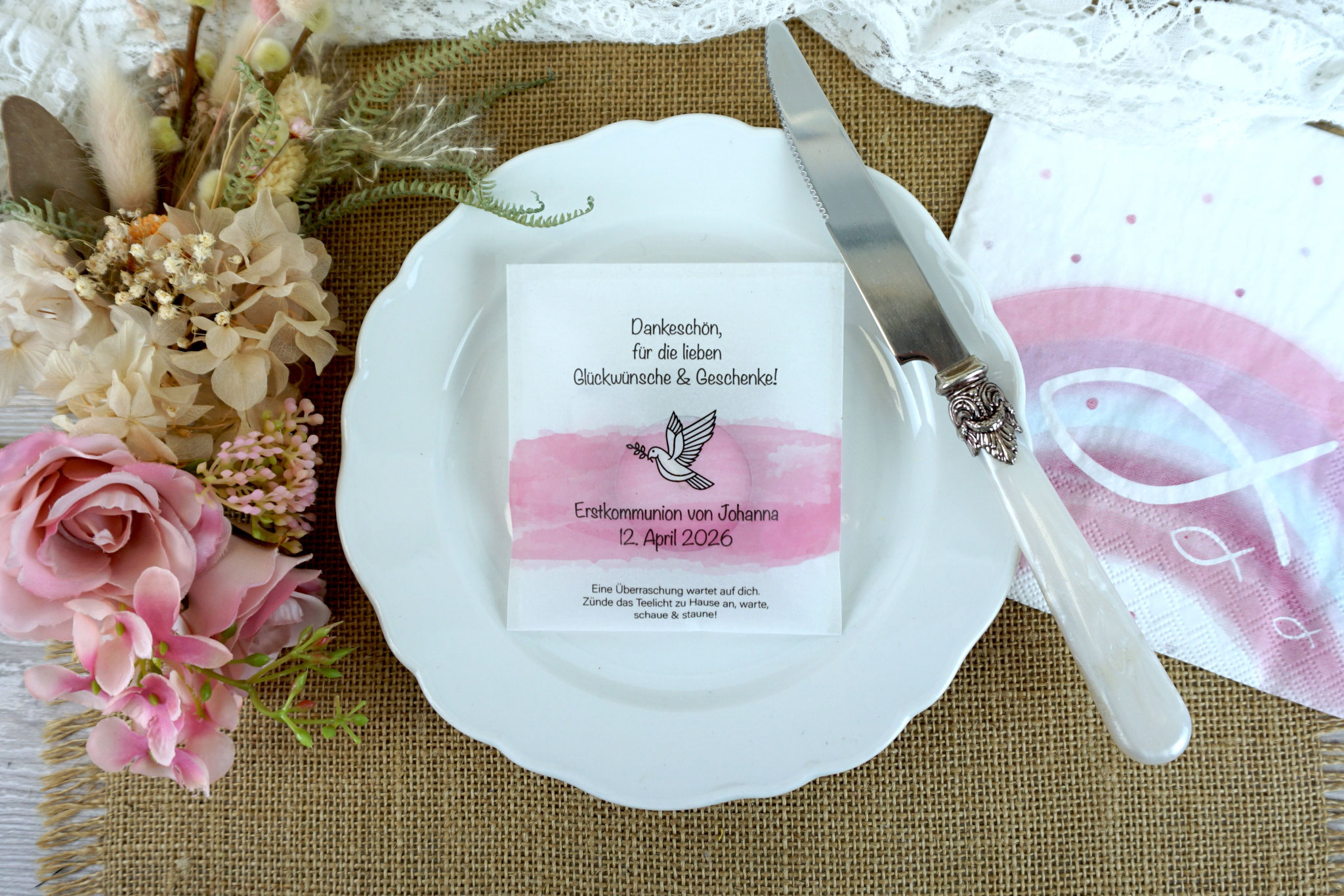 Lichtbotschaft Design: Taube/Aquarellband Rosa