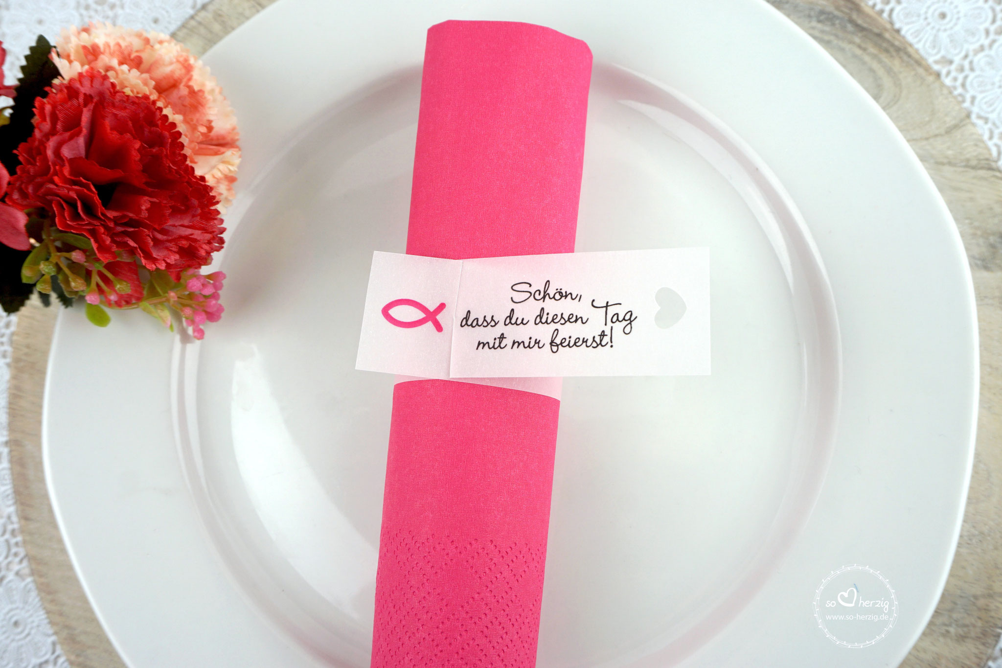 Serviettenring Design Fisch Silhouette, Farbe Pink, Randabschluss Herzrand
