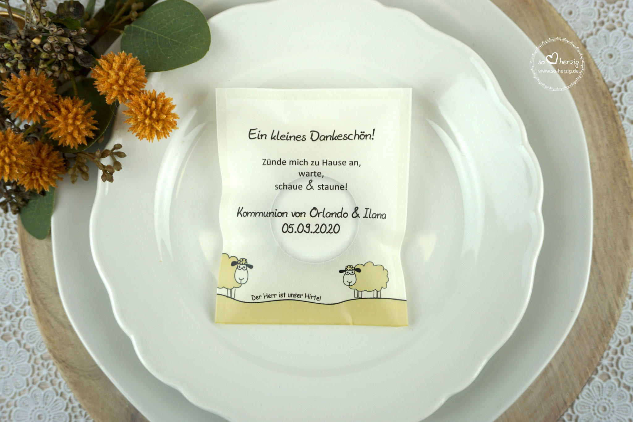 Teelicht-Botschaft für Zwillinge Design: "Schaf" Goldfarben - Sonderwunsch 