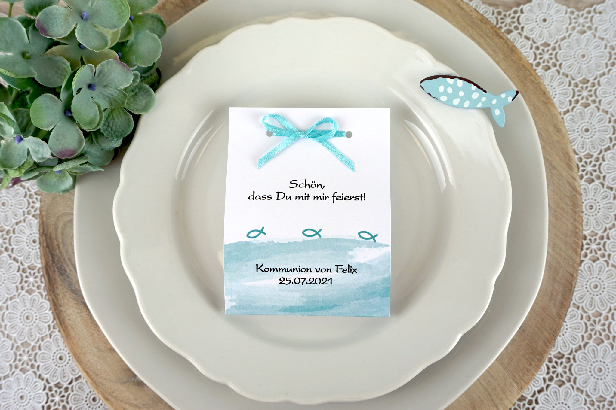 Fruchtgummikarte Design Aquarellband/Fische Türkis hell